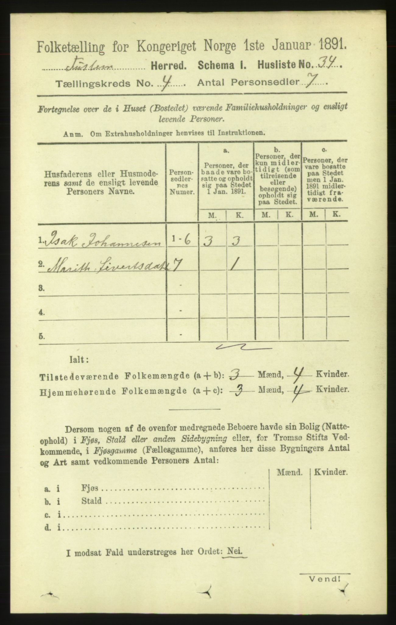 RA, 1891 census for 1572 Tustna, 1891, p. 1380