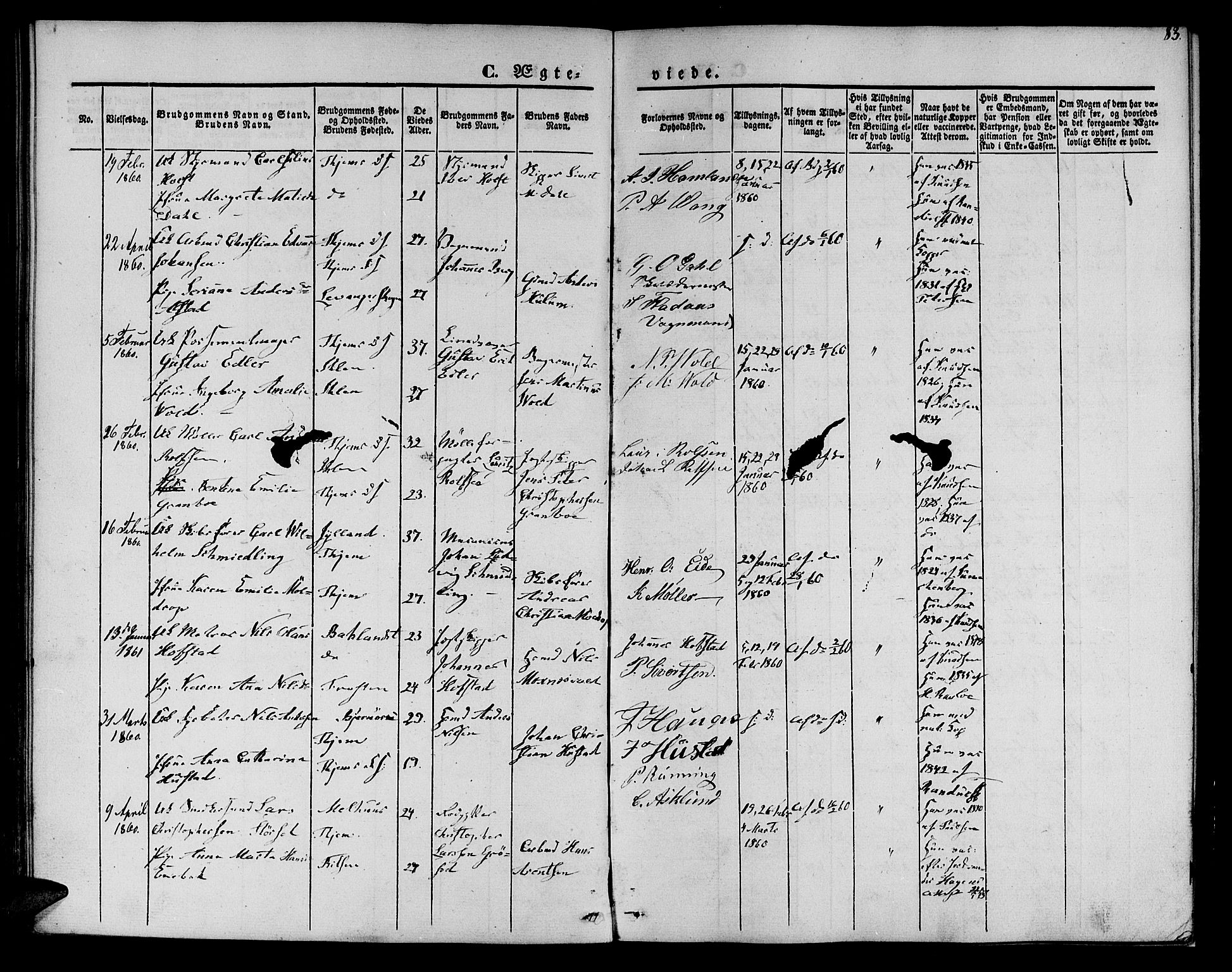 Ministerialprotokoller, klokkerbøker og fødselsregistre - Sør-Trøndelag, SAT/A-1456/602/L0111: Parish register (official) no. 602A09, 1844-1867, p. 83