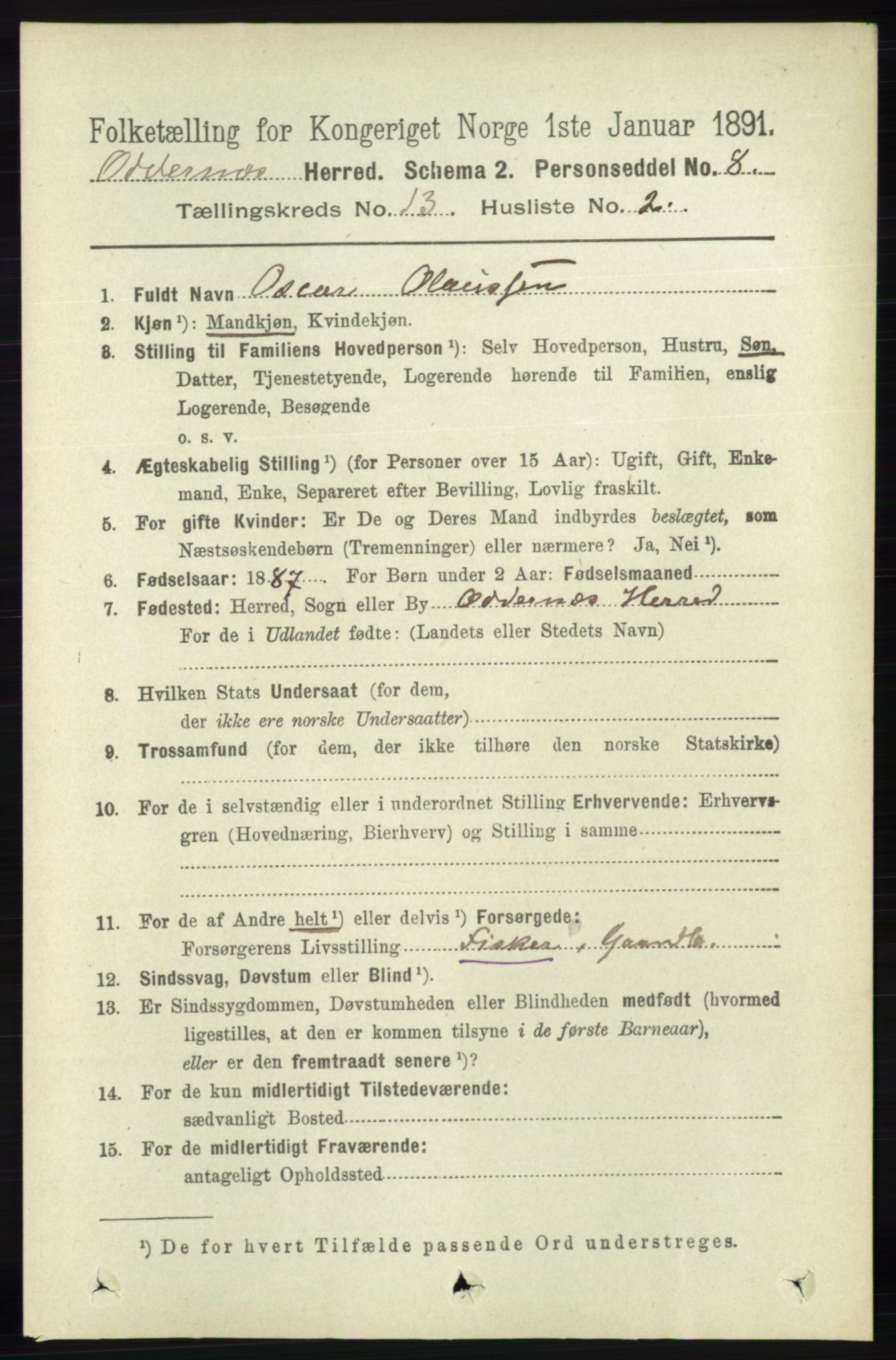 RA, 1891 census for 1012 Oddernes, 1891, p. 4652