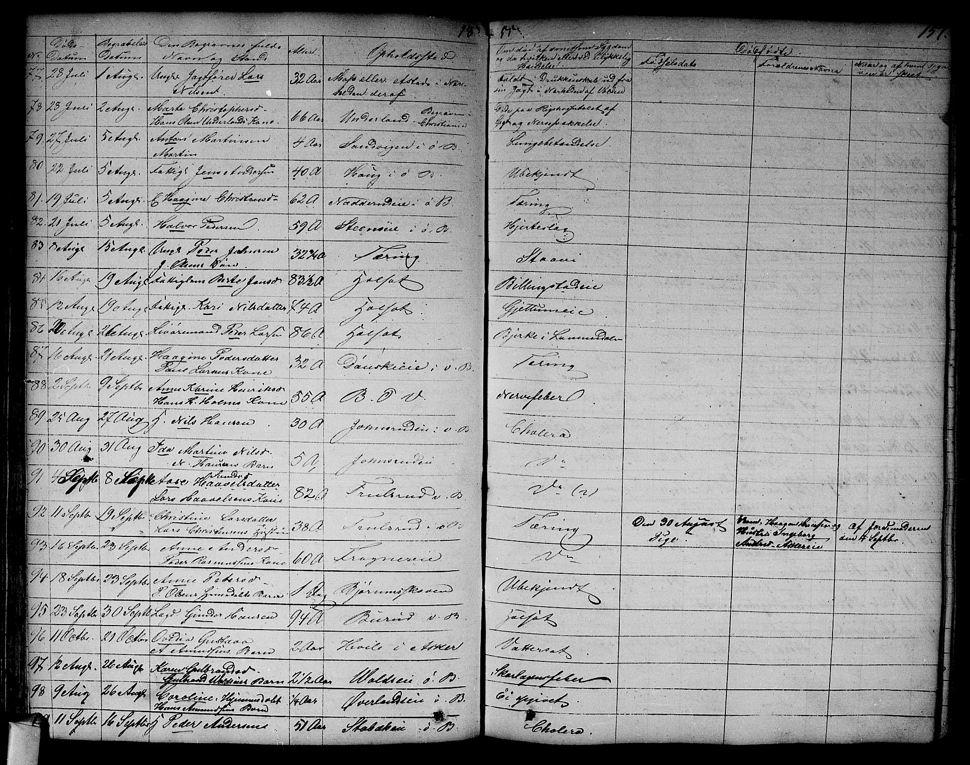Asker prestekontor Kirkebøker, SAO/A-10256a/F/Fa/L0011: Parish register (official) no. I 11, 1825-1878, p. 157