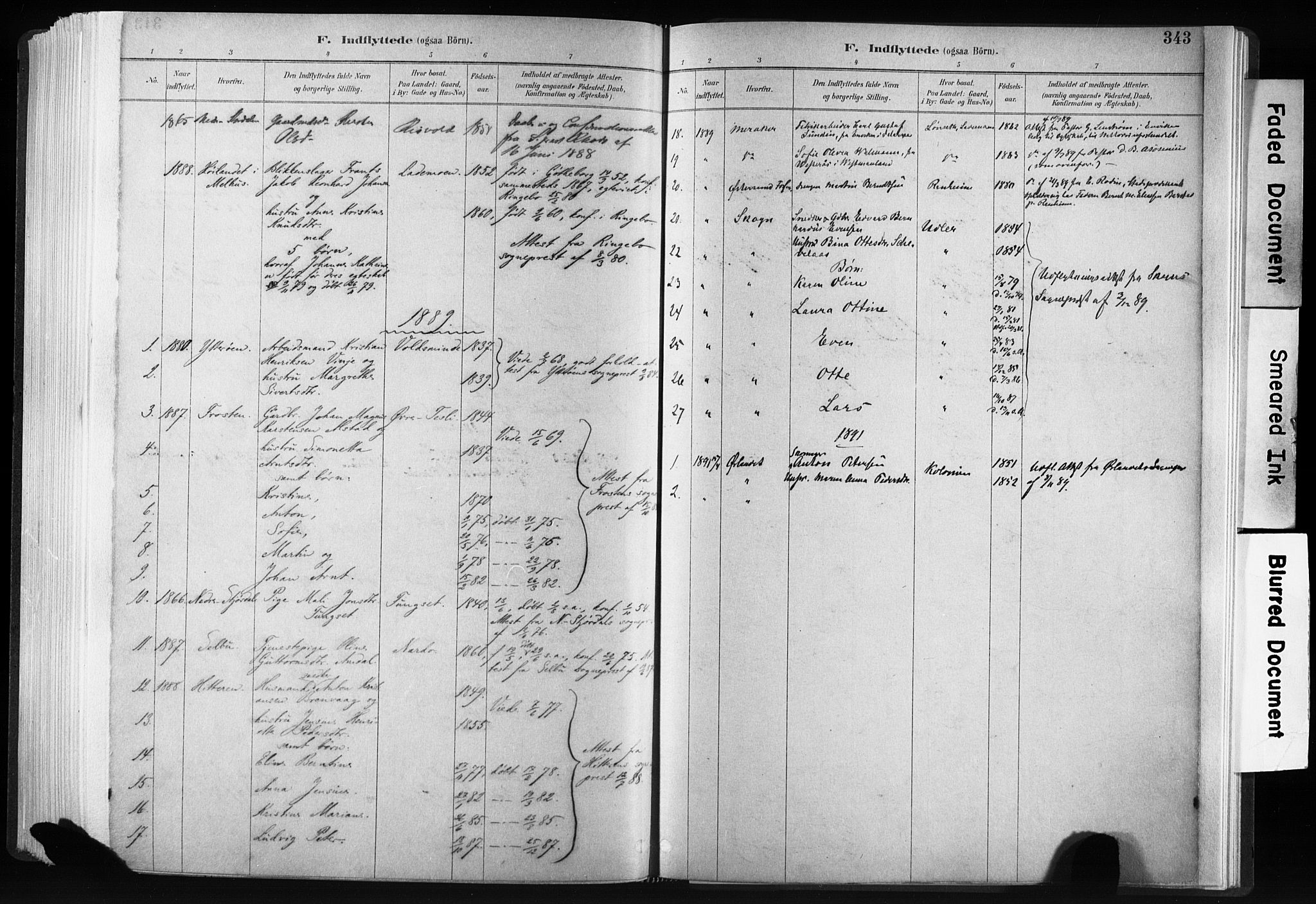Ministerialprotokoller, klokkerbøker og fødselsregistre - Sør-Trøndelag, SAT/A-1456/606/L0300: Parish register (official) no. 606A15, 1886-1893, p. 343