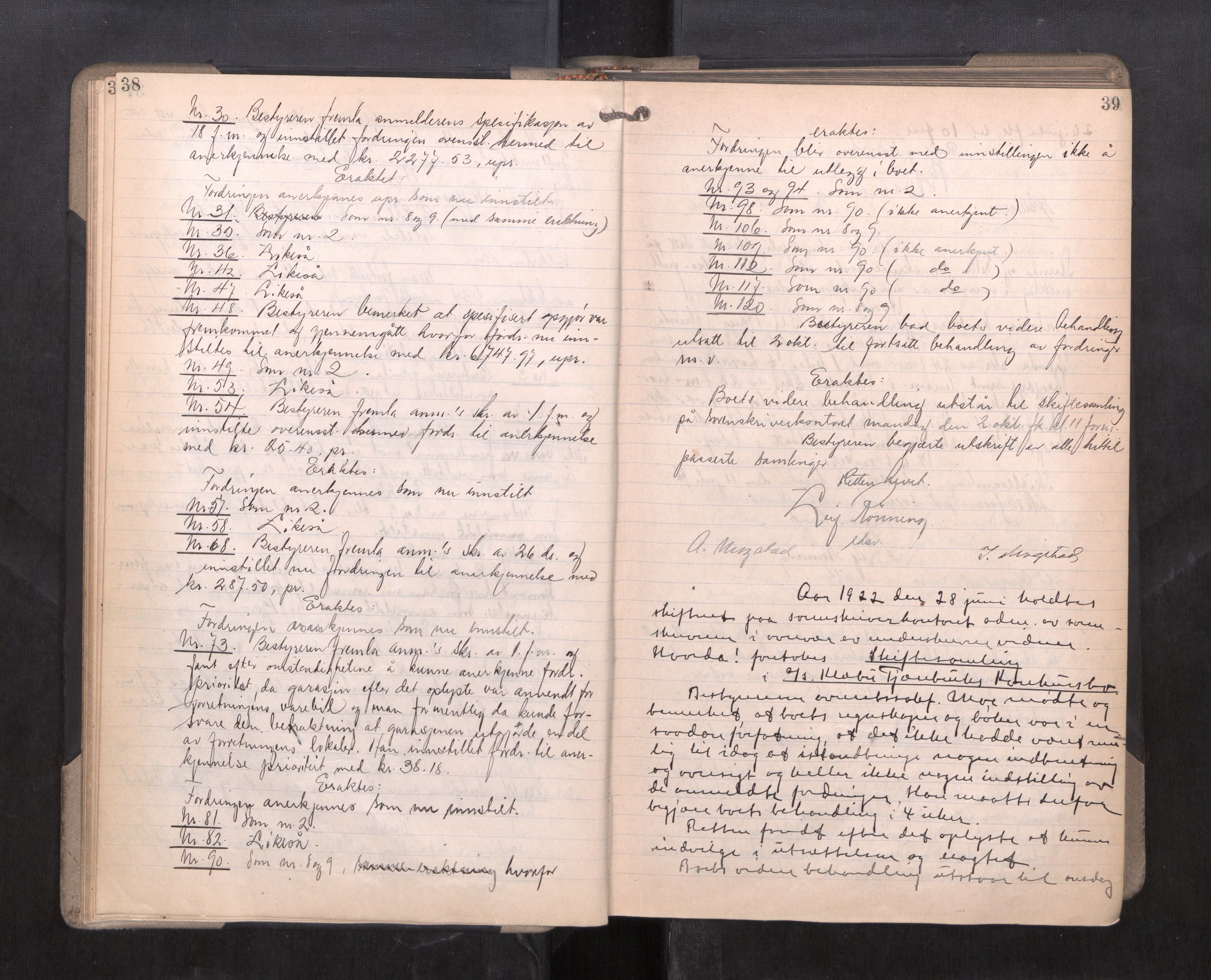 Strinda og Selbu sorenskriveri, AV/SAT-A-0015/3/3B/L0014: Skifteforhandlingsprot. 14, 1922-1924, p. 38-39