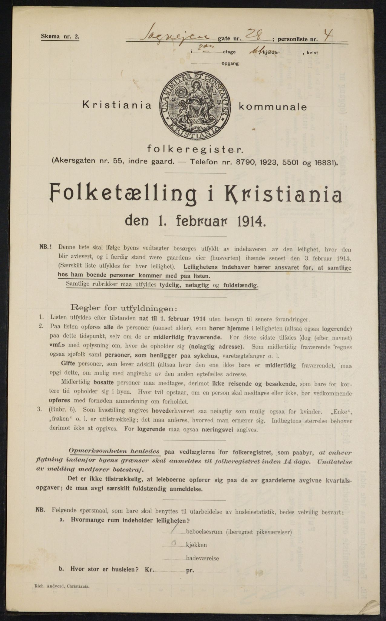 OBA, Municipal Census 1914 for Kristiania, 1914, p. 86486