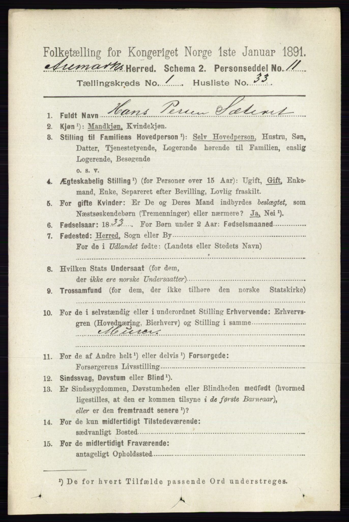 RA, 1891 census for 0118 Aremark, 1891, p. 330