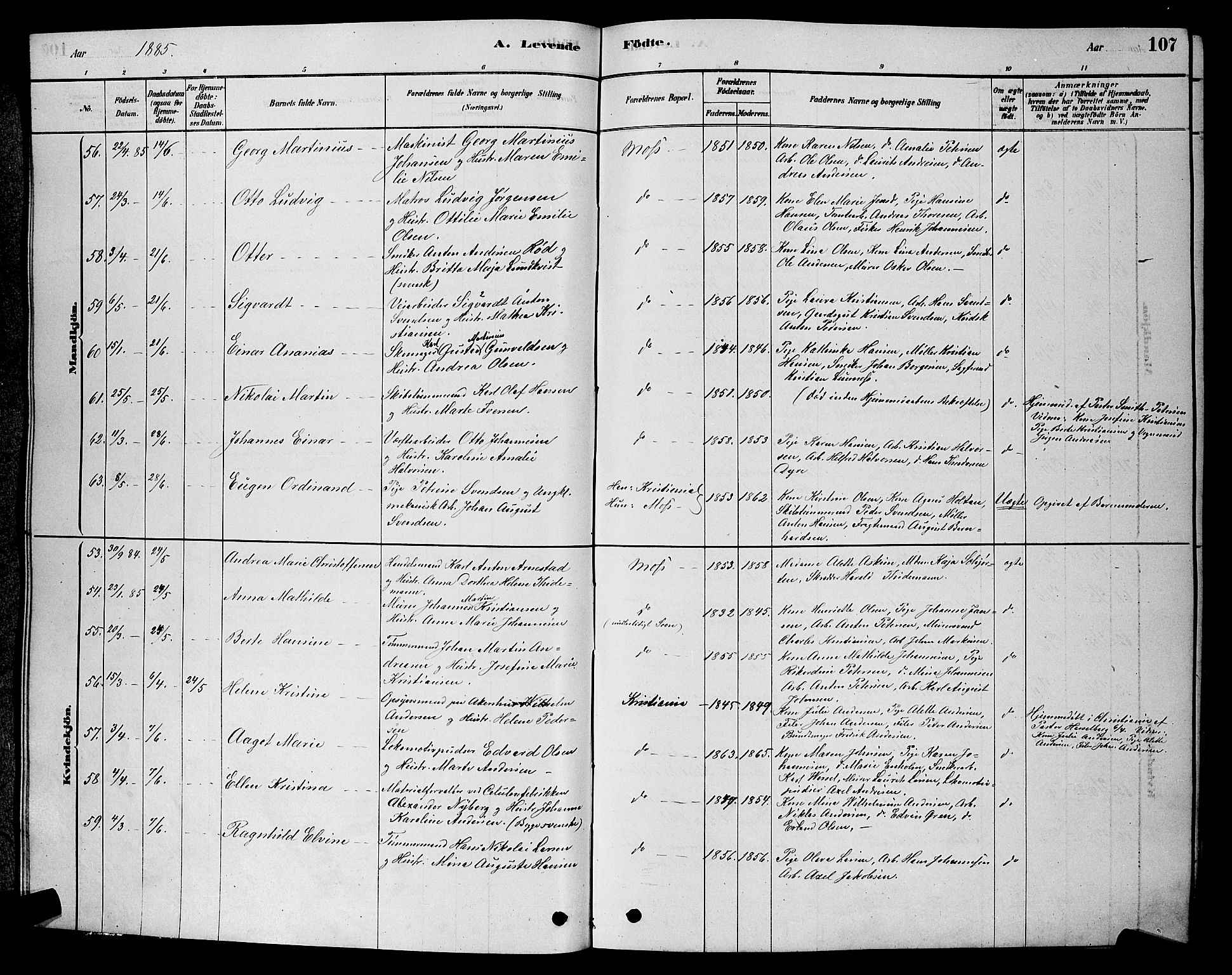 Moss prestekontor Kirkebøker, AV/SAO-A-2003/G/Ga/L0005: Parish register (copy) no. I 5, 1878-1888, p. 107