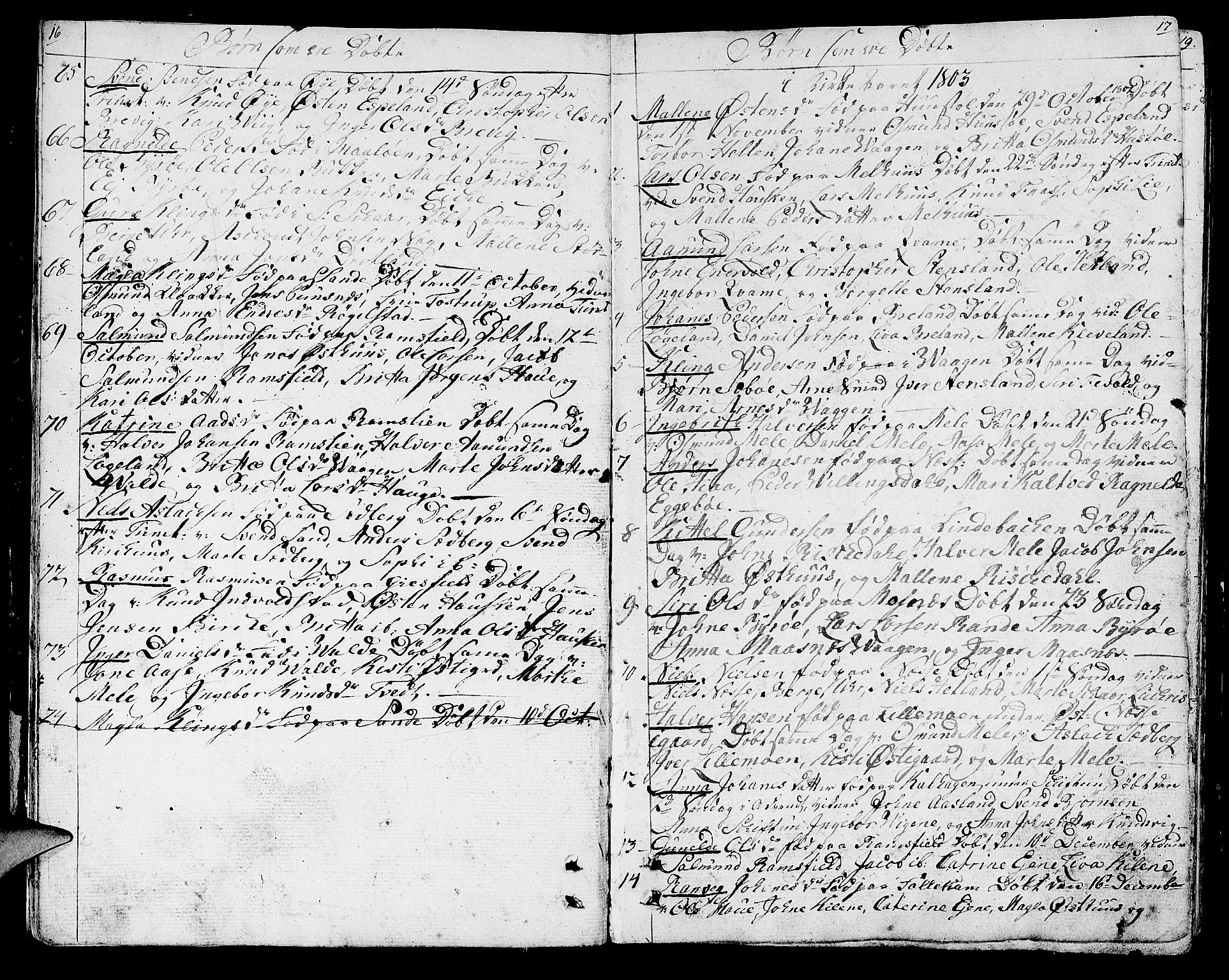 Hjelmeland sokneprestkontor, SAST/A-101843/01/IV/L0002: Parish register (official) no. A 2, 1799-1816, p. 16-17