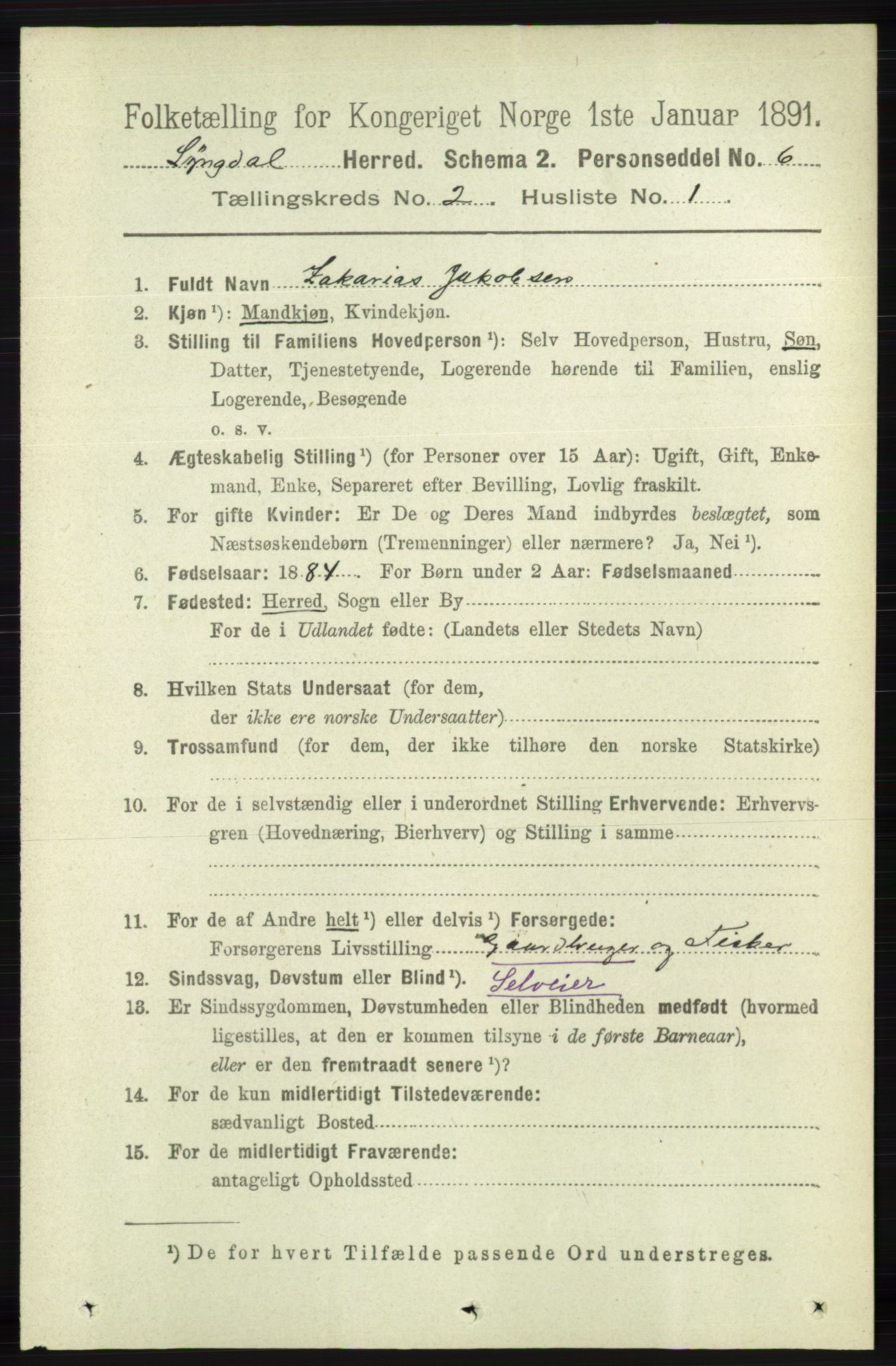 RA, 1891 census for 1032 Lyngdal, 1891, p. 551