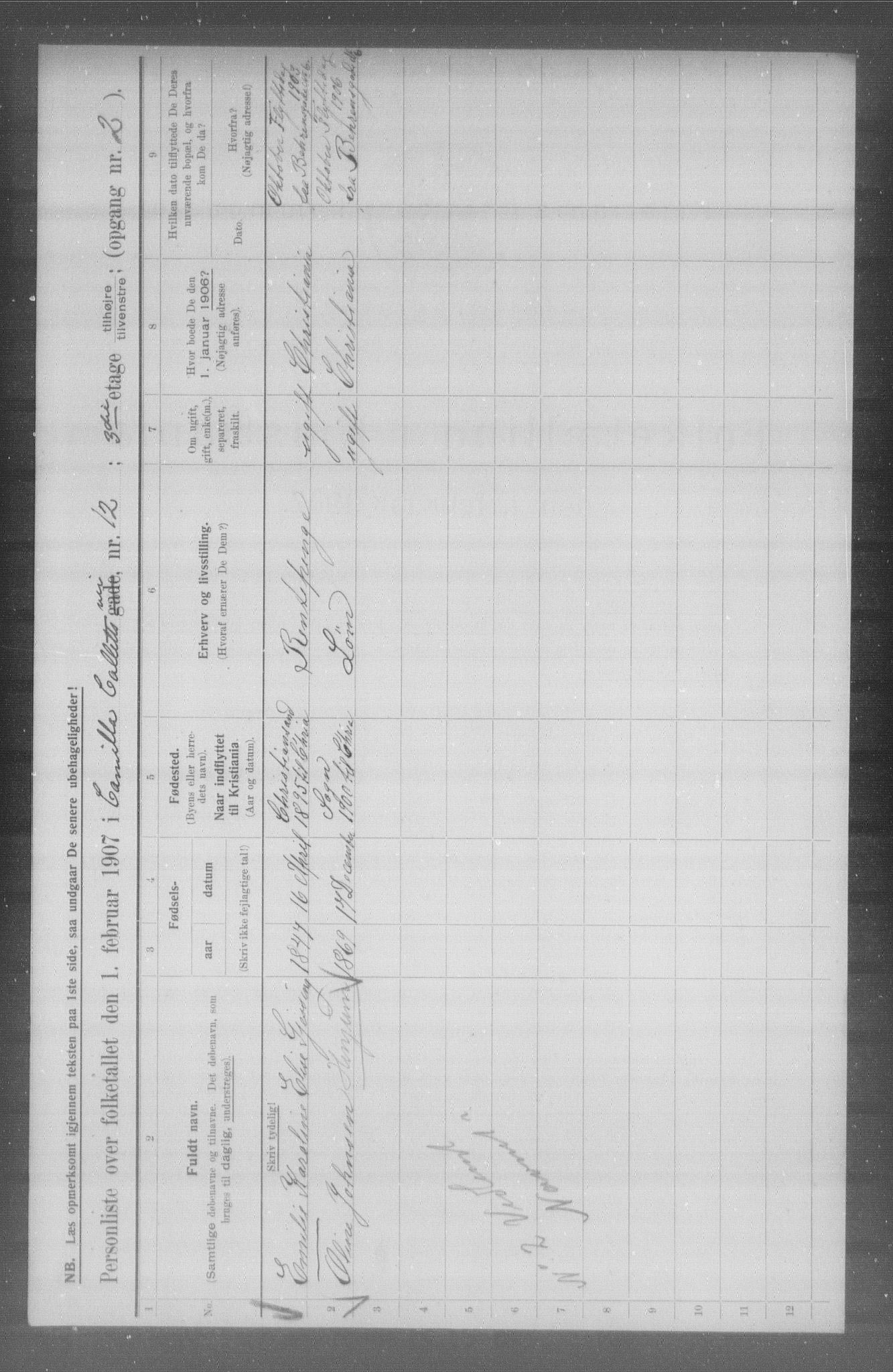 OBA, Municipal Census 1907 for Kristiania, 1907, p. 6046