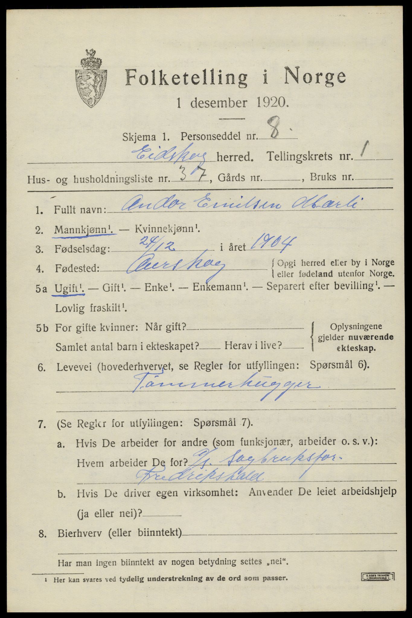 SAH, 1920 census for Eidskog, 1920, p. 2841