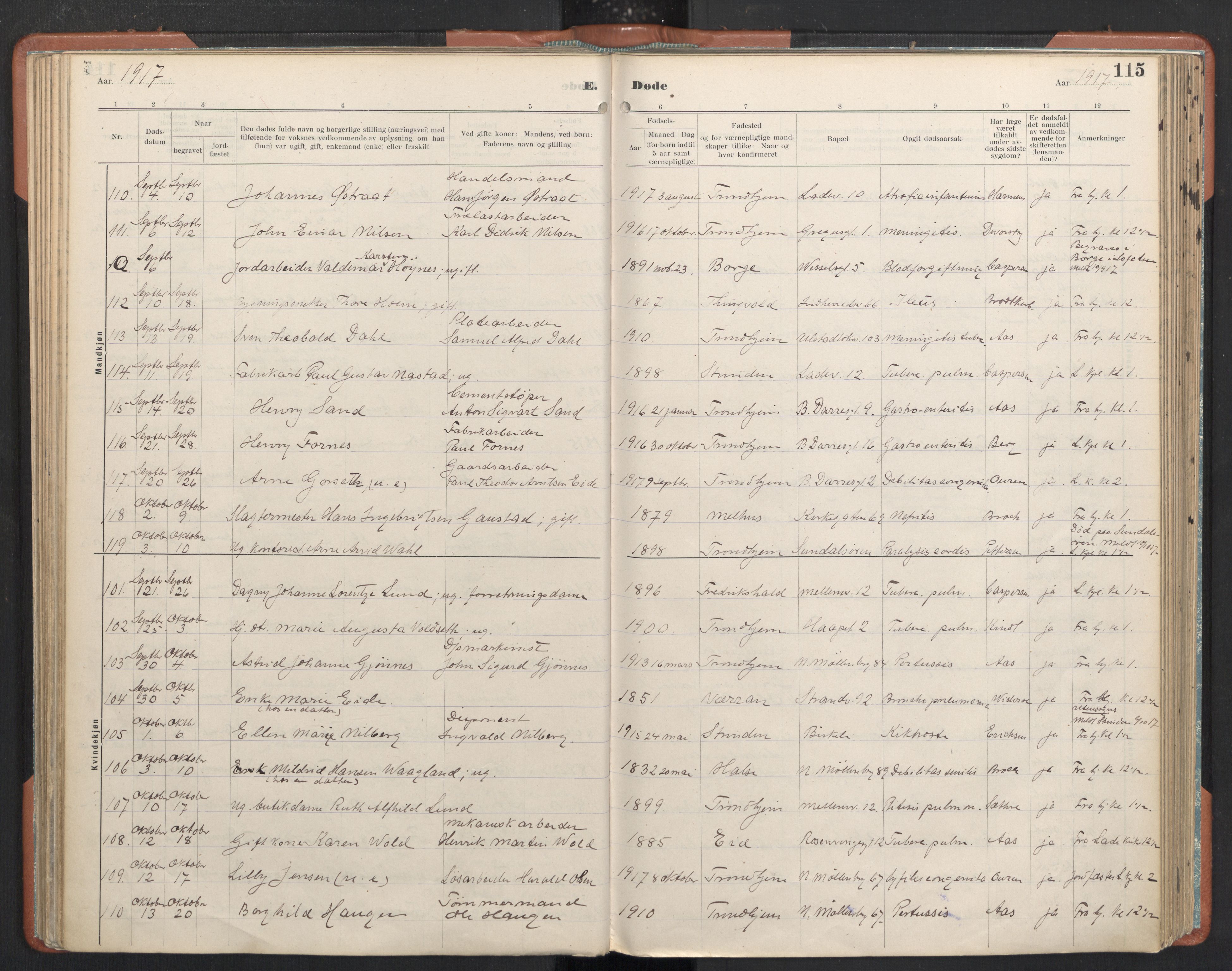 Ministerialprotokoller, klokkerbøker og fødselsregistre - Sør-Trøndelag, AV/SAT-A-1456/605/L0245: Parish register (official) no. 605A07, 1916-1938, p. 115