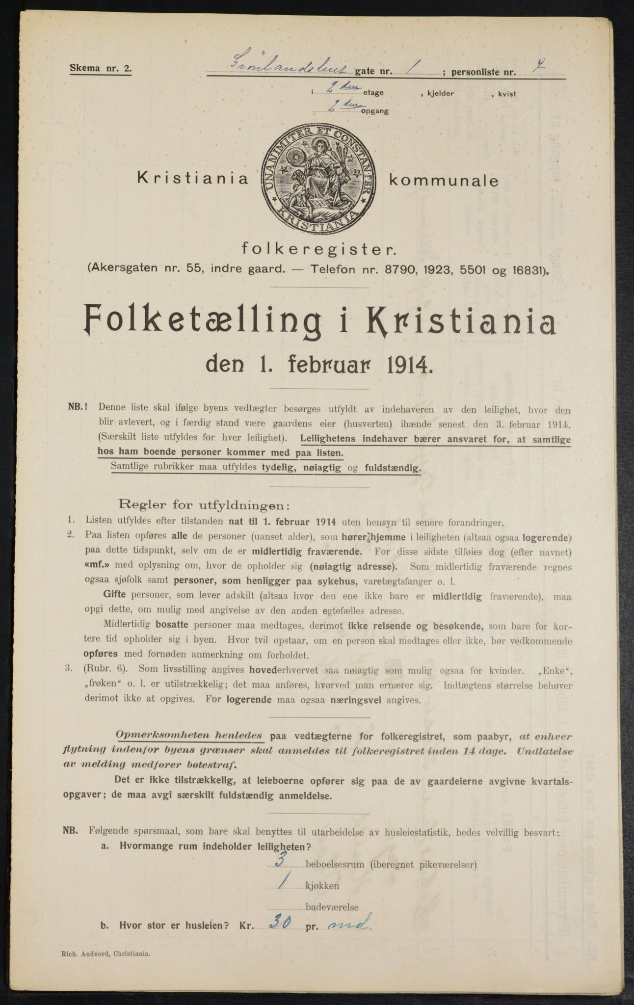 OBA, Municipal Census 1914 for Kristiania, 1914, p. 31664