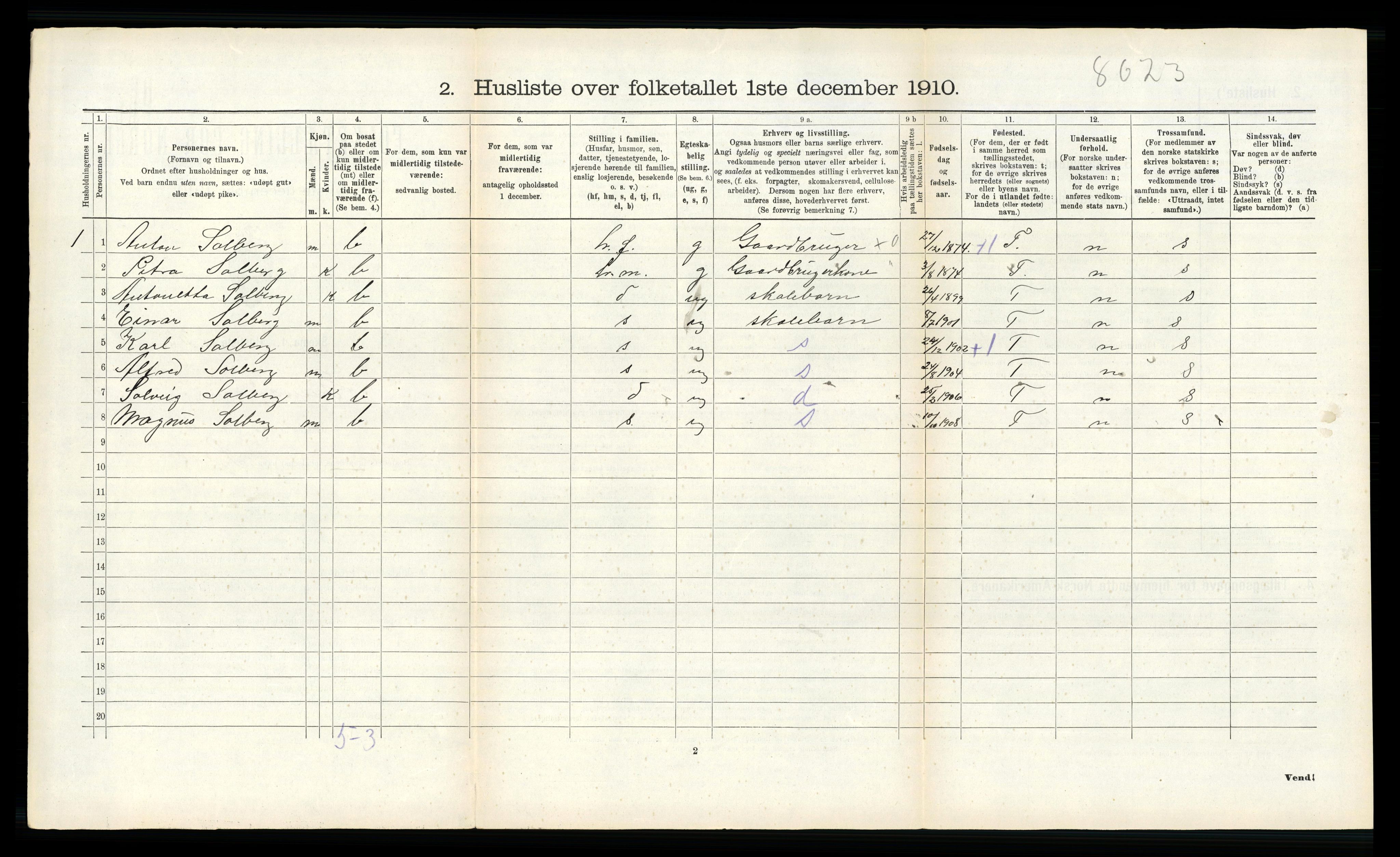 RA, 1910 census for Gimsøy, 1910, p. 336