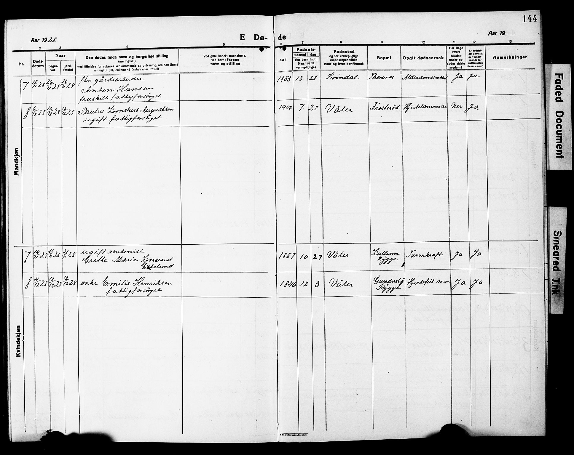 Våler prestekontor Kirkebøker, AV/SAO-A-11083/G/Ga/L0005: Parish register (copy) no. I 5, 1915-1931, p. 144