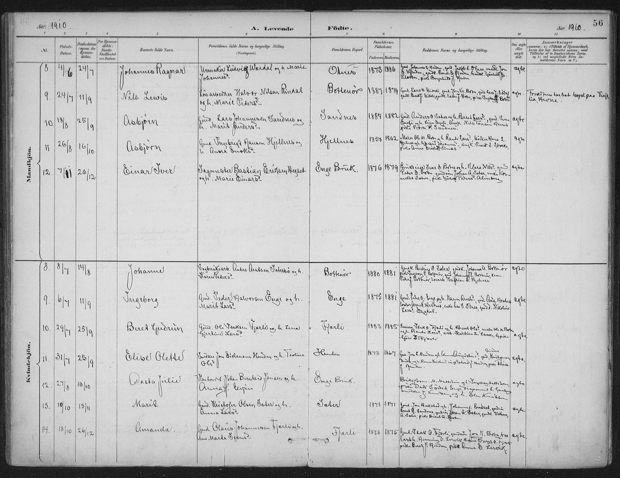 Ministerialprotokoller, klokkerbøker og fødselsregistre - Møre og Romsdal, AV/SAT-A-1454/580/L0925: Parish register (official) no. 580A02, 1888-1913, p. 56