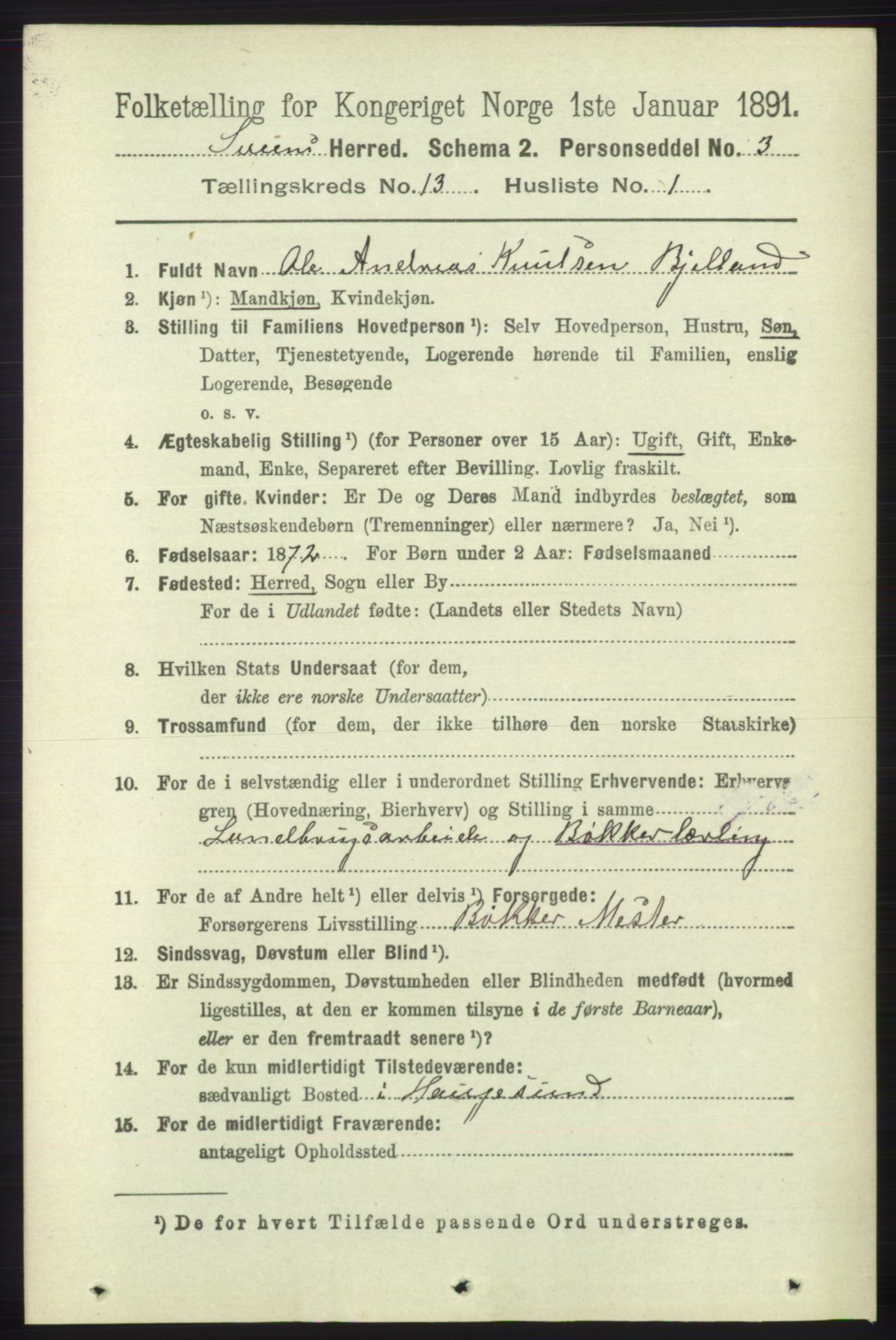 RA, 1891 census for 1216 Sveio, 1891, p. 3670