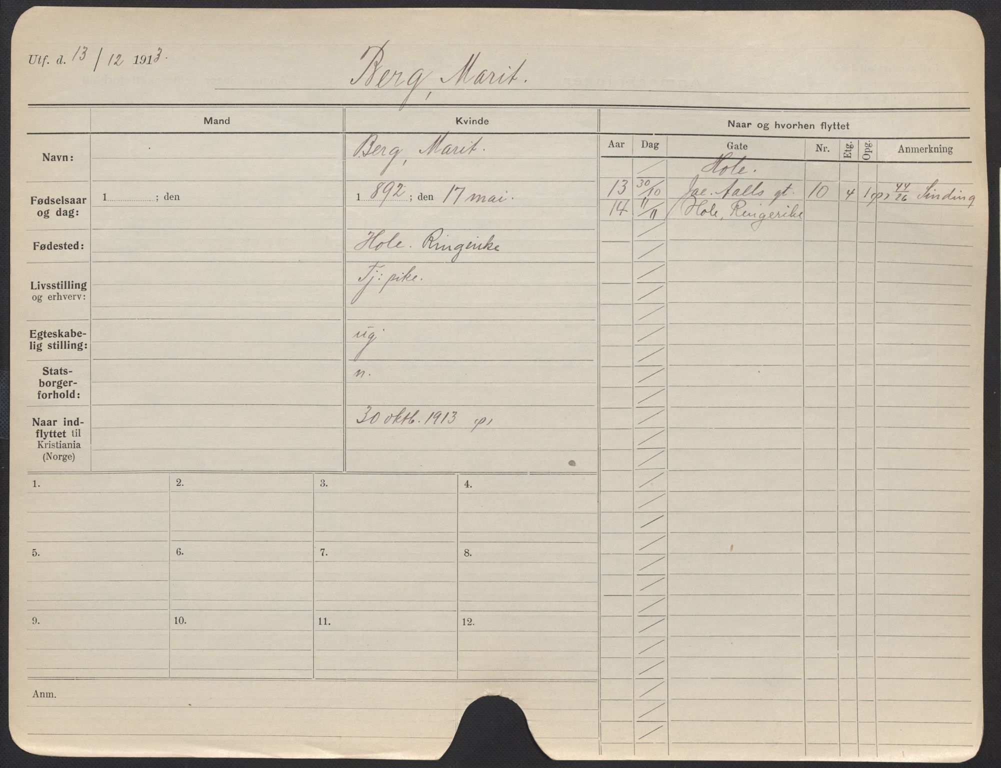 Oslo folkeregister, Registerkort, AV/SAO-A-11715/F/Fa/Fac/L0013: Kvinner, 1906-1914, p. 148a