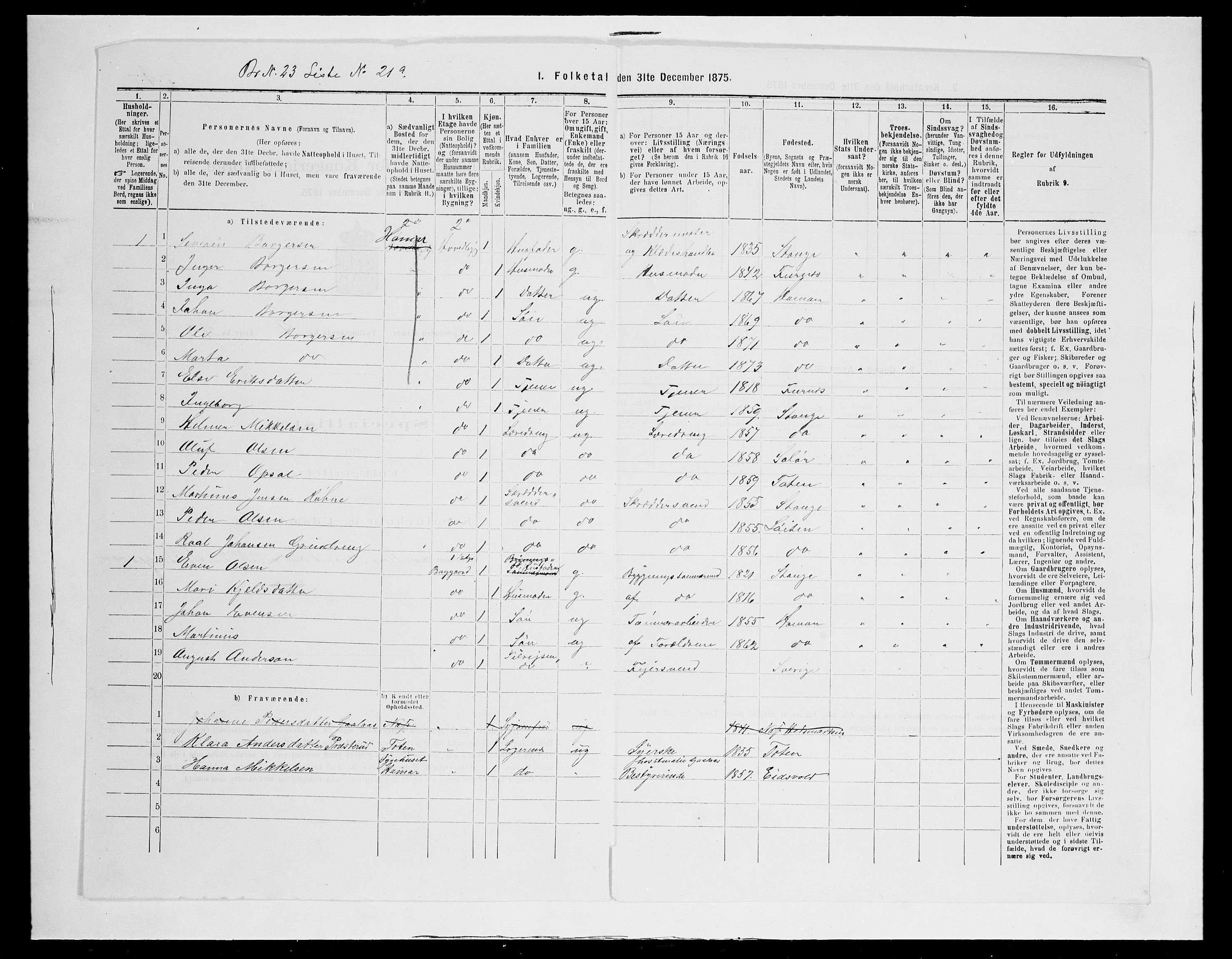 SAH, 1875 census for 0401B Vang/Hamar, 1875, p. 193