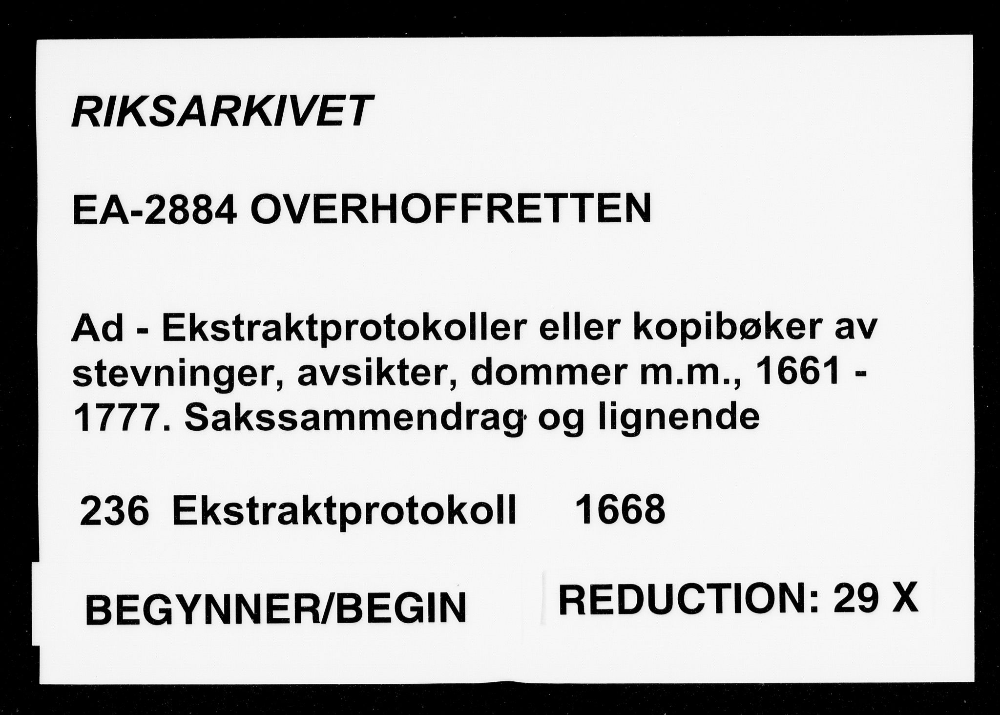 Overhoffretten 1667-1797, AV/RA-EA-2884/Ad/L0236: Ekstraktprotokoll, 1668