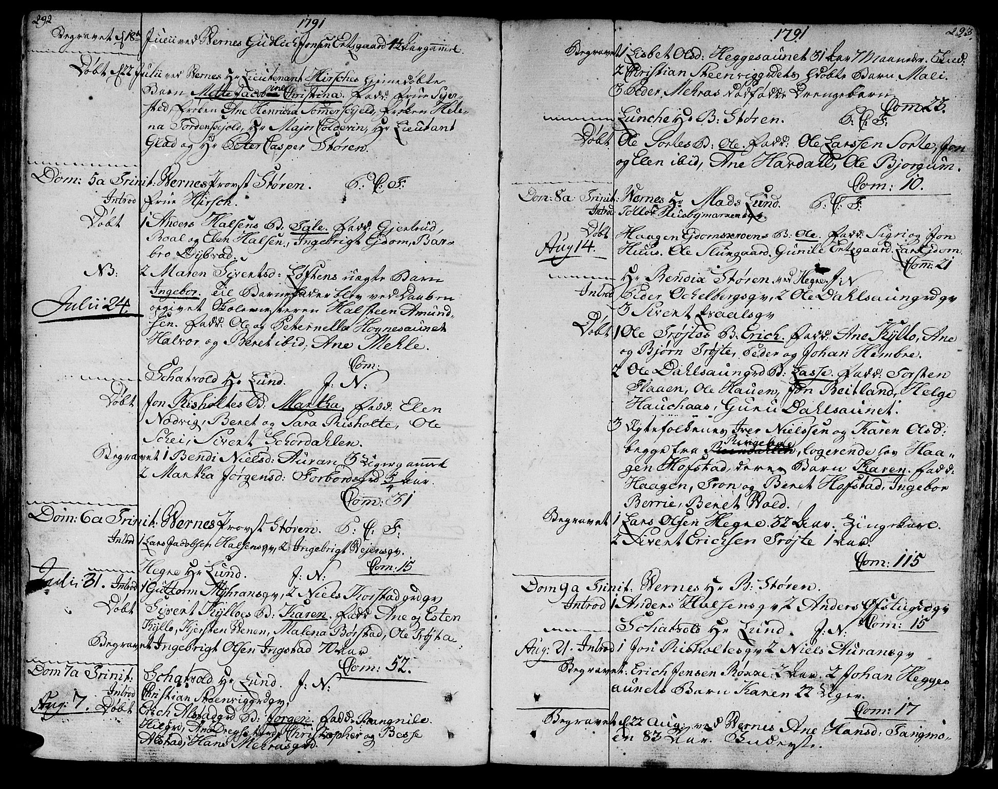 Ministerialprotokoller, klokkerbøker og fødselsregistre - Nord-Trøndelag, SAT/A-1458/709/L0059: Parish register (official) no. 709A06, 1781-1797, p. 292-293
