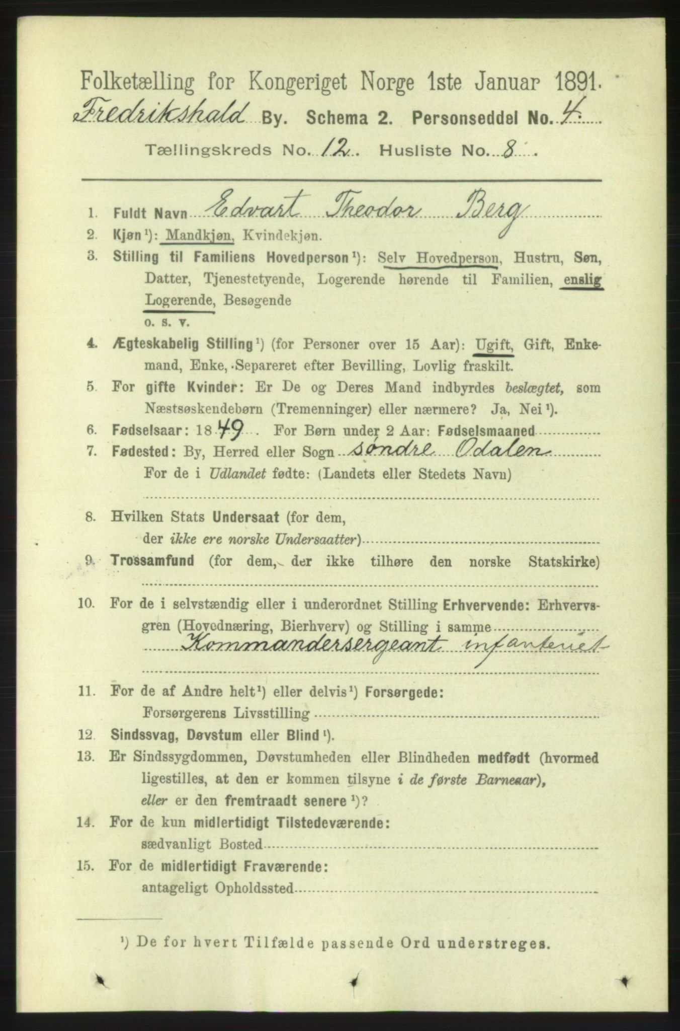 RA, 1891 census for 0101 Fredrikshald, 1891, p. 8427