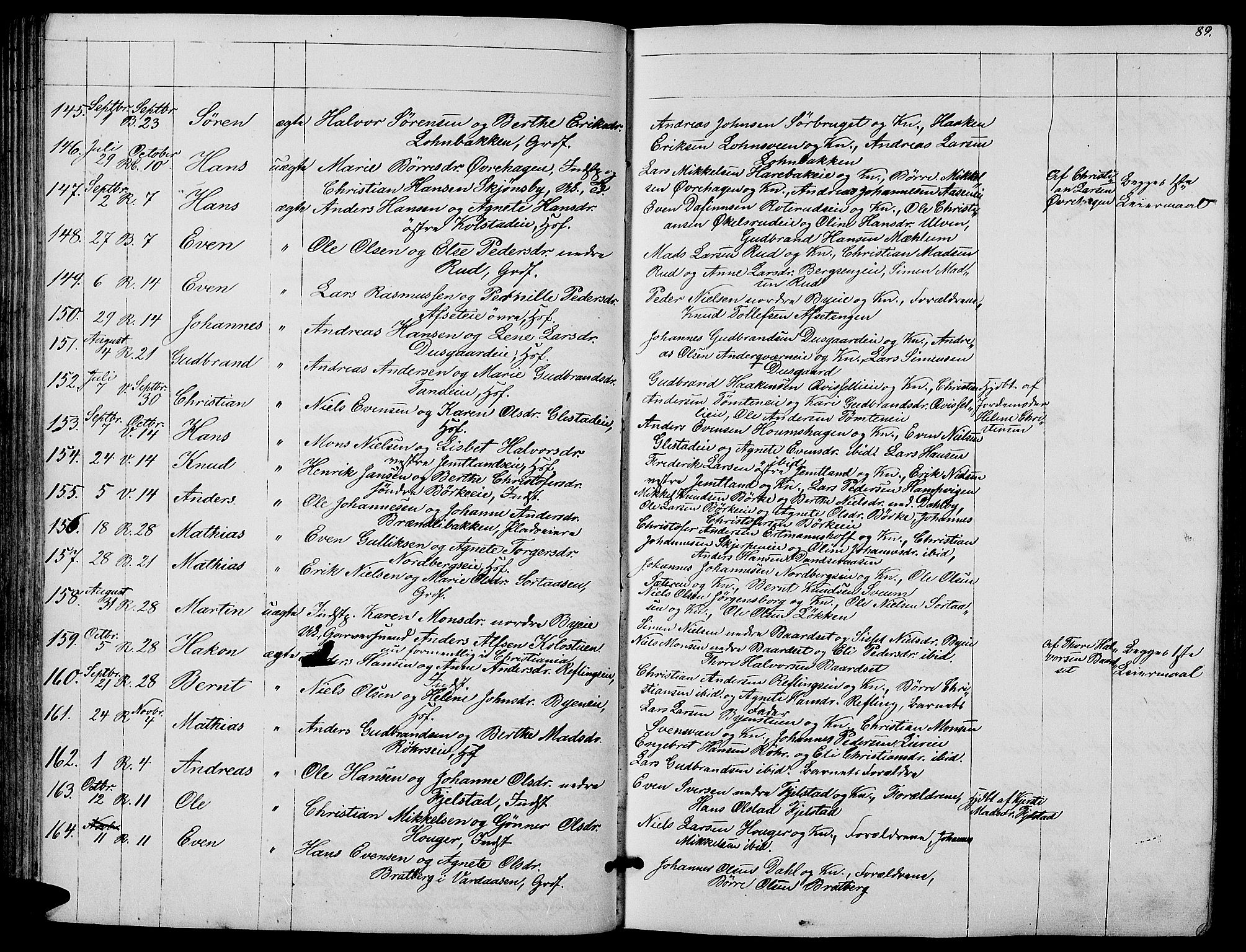 Ringsaker prestekontor, AV/SAH-PREST-014/L/La/L0006: Parish register (copy) no. 6, 1851-1860, p. 89