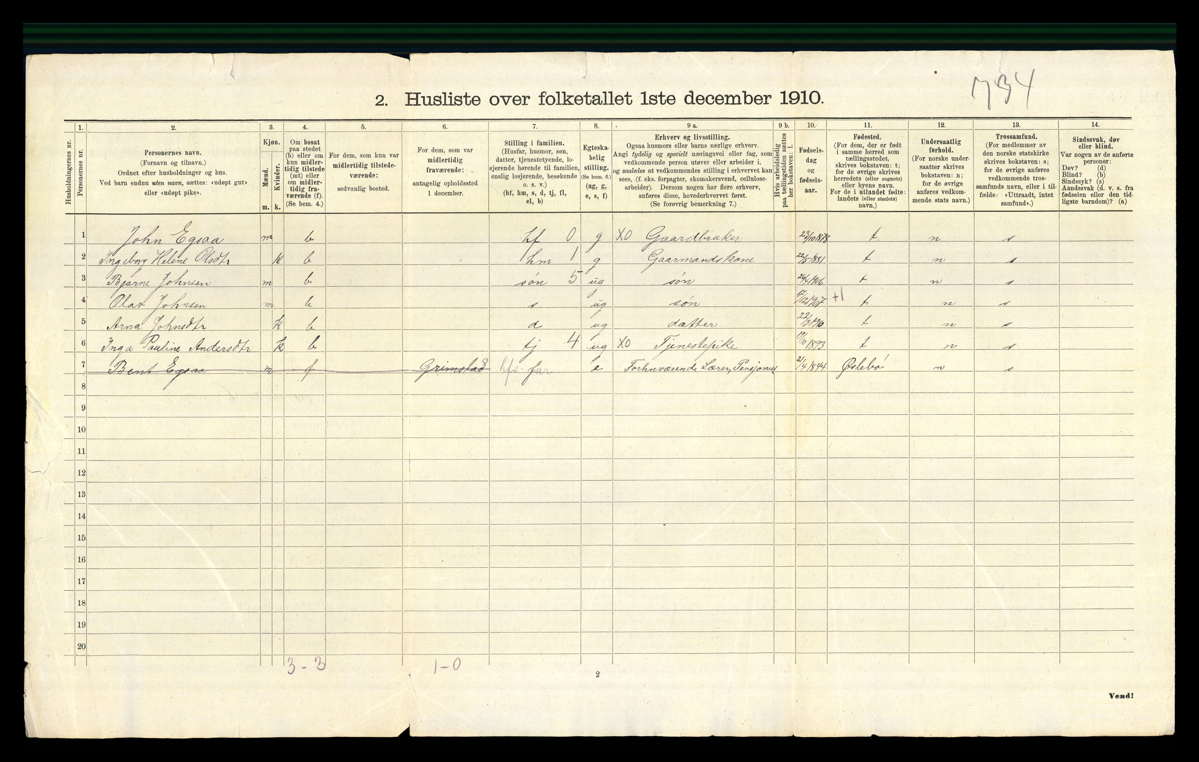 RA, 1910 census for Gjerstad, 1910, p. 112