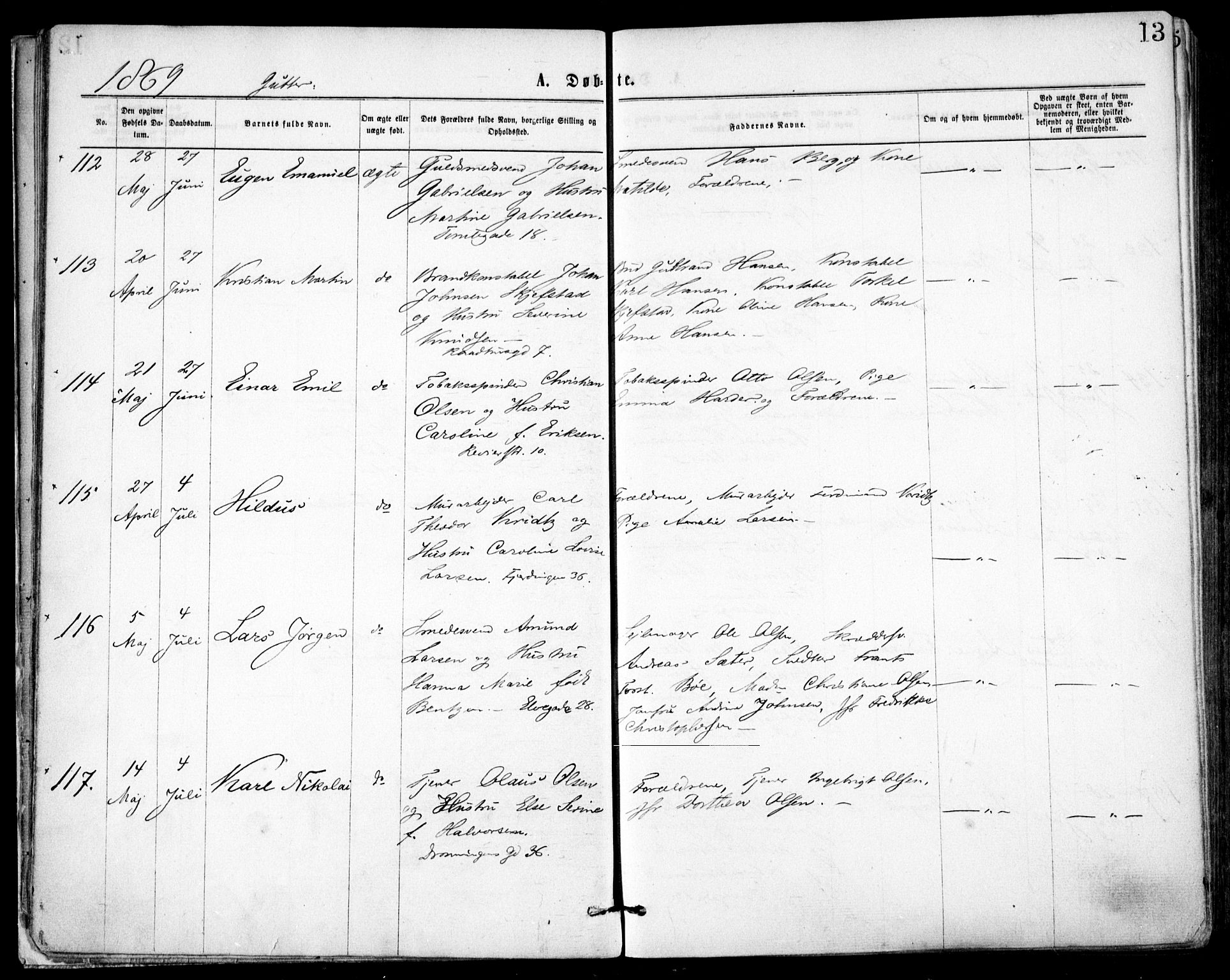 Oslo domkirke Kirkebøker, AV/SAO-A-10752/F/Fa/L0017: Parish register (official) no. 17, 1869-1878, p. 13