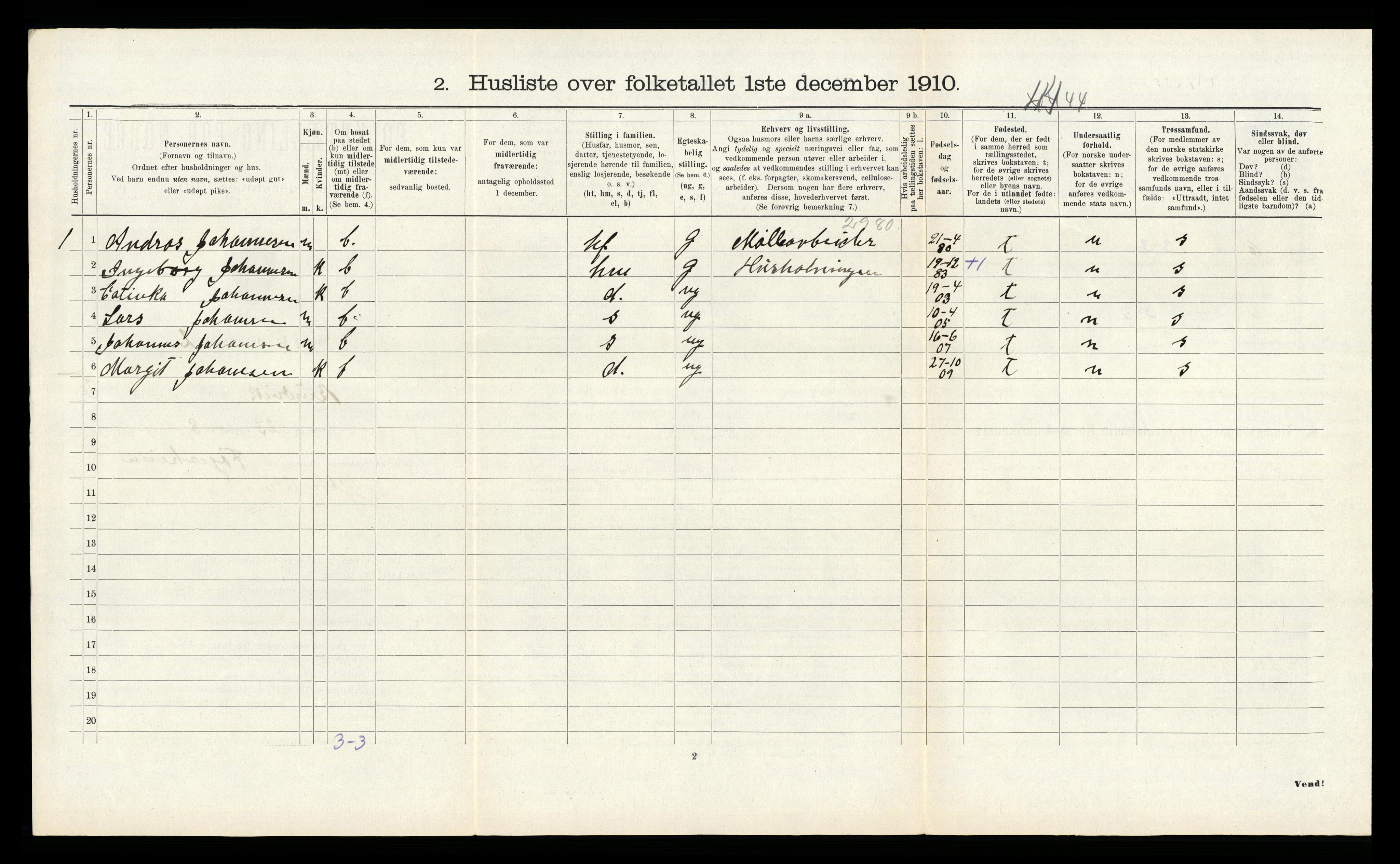 RA, 1910 census for Bruvik, 1910, p. 263