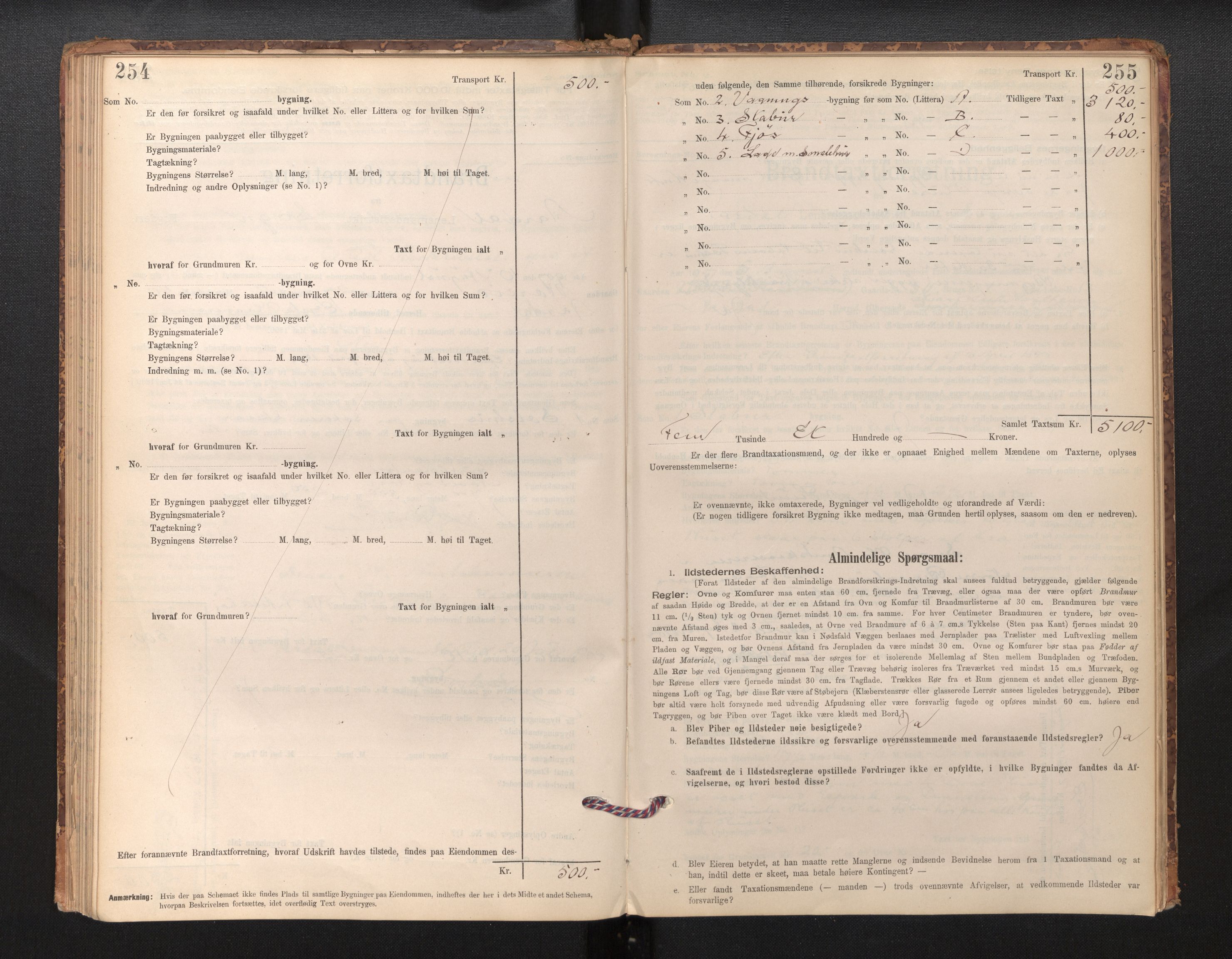 Lensmannen i Årdal, AV/SAB-A-30501/0012/L0008: Branntakstprotokoll, skjematakst, 1895-1915, p. 254-255