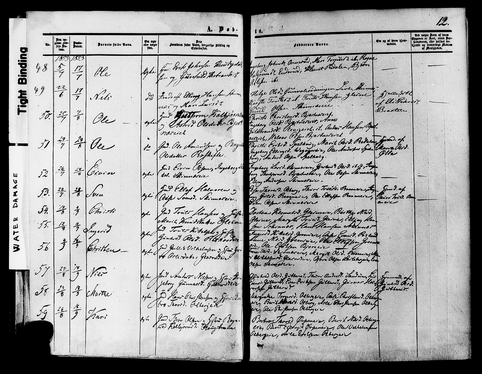 Krødsherad kirkebøker, SAKO/A-19/F/Fa/L0003: Parish register (official) no. 3, 1851-1872, p. 12