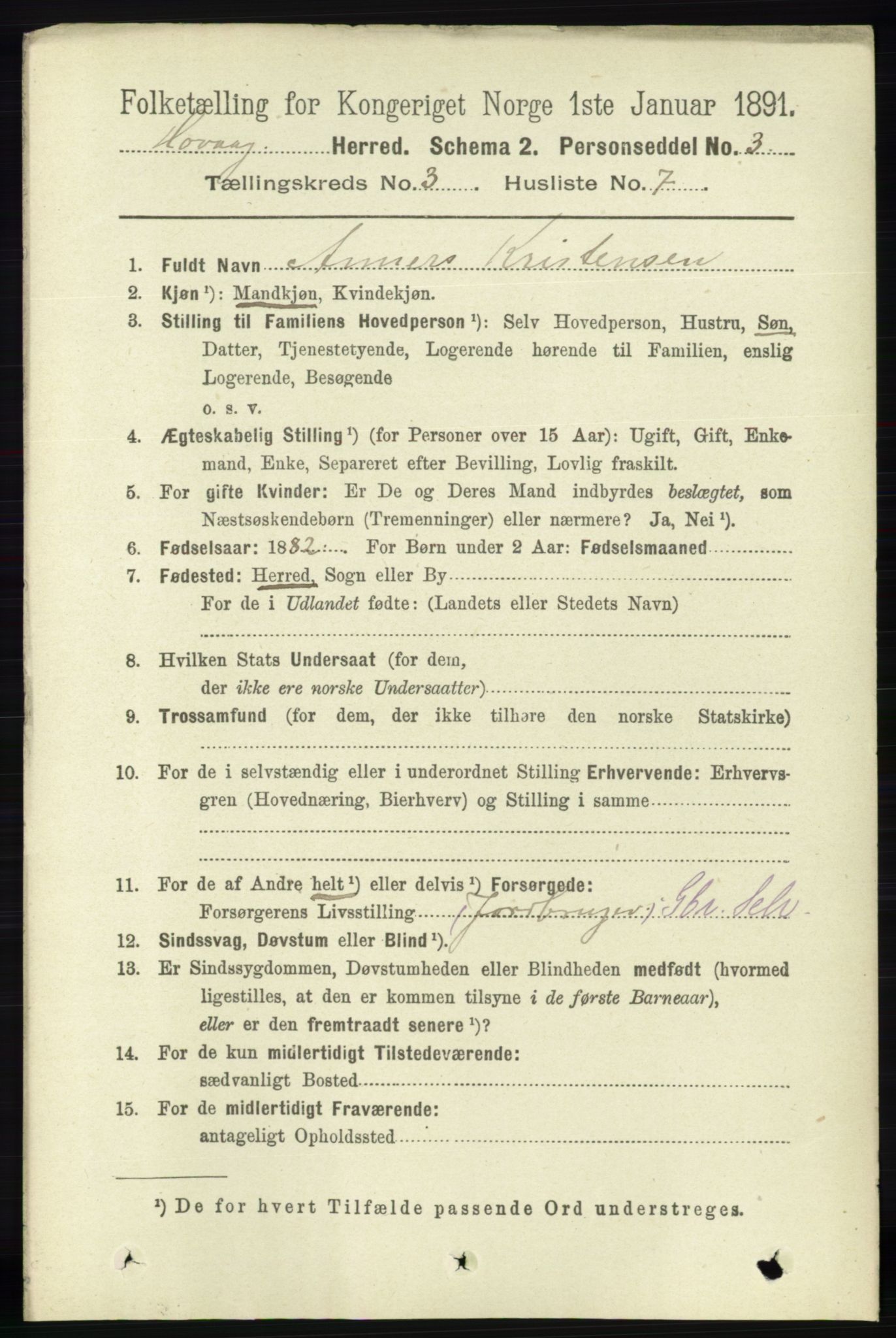 RA, 1891 census for 0927 Høvåg, 1891, p. 1040