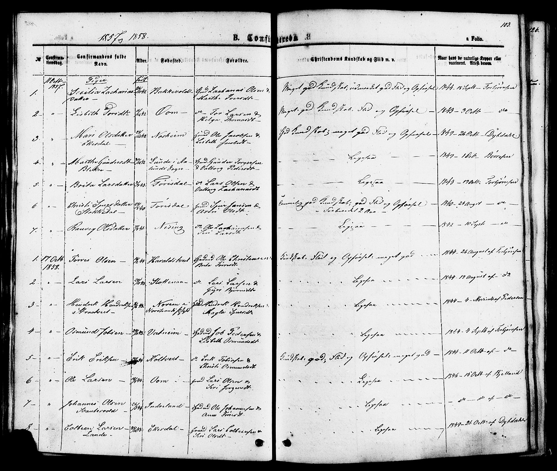 Skjold sokneprestkontor, AV/SAST-A-101847/H/Ha/Haa/L0007: Parish register (official) no. A 7, 1857-1882, p. 103