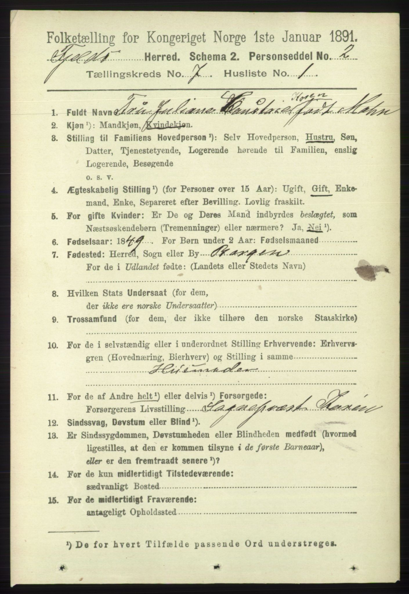 RA, 1891 census for 1246 Fjell, 1891, p. 3410