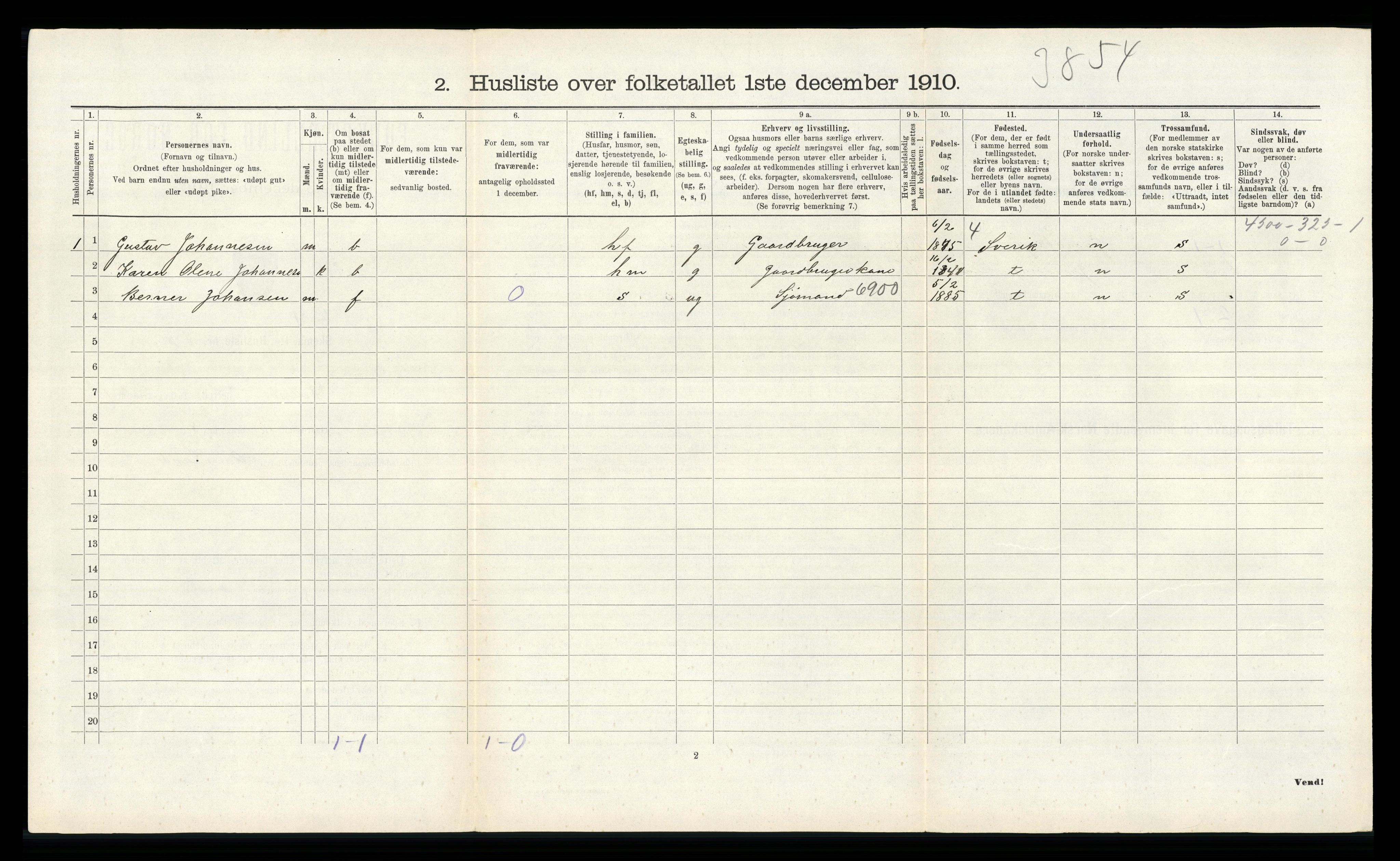 RA, 1910 census for Hidra, 1910, p. 232