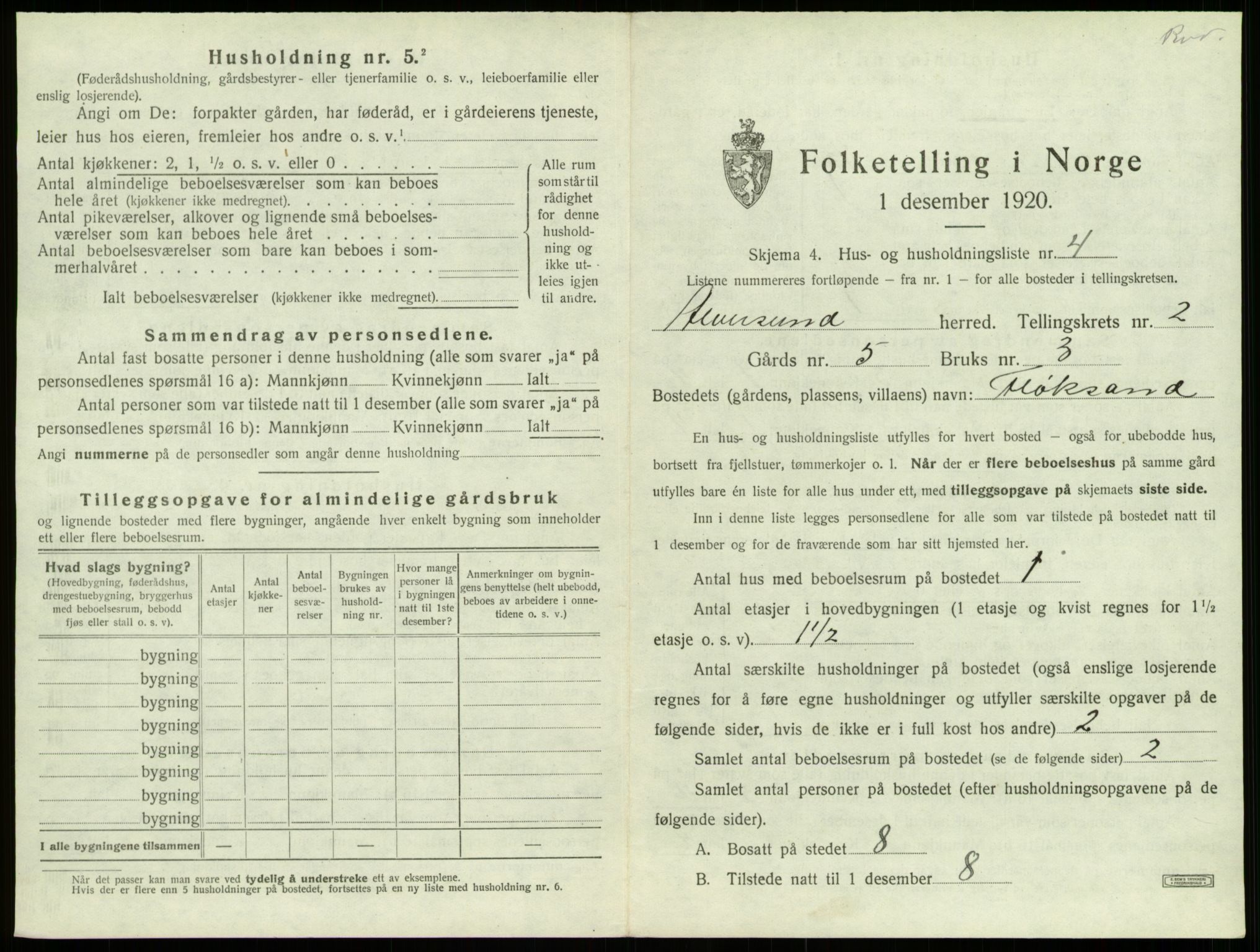 SAB, 1920 census for Alversund, 1920, p. 123