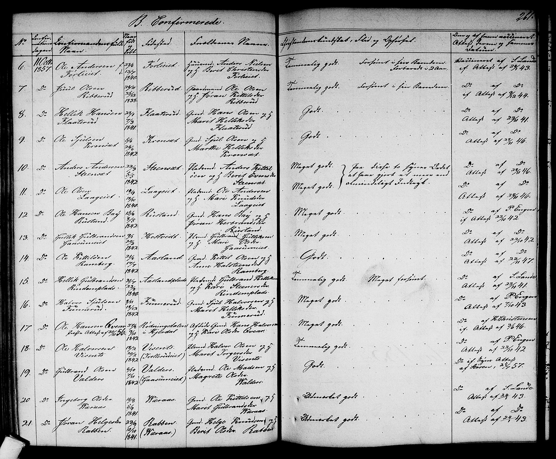 Flesberg kirkebøker, AV/SAKO-A-18/G/Ga/L0002: Parish register (copy) no. I 2, 1834-1860, p. 261