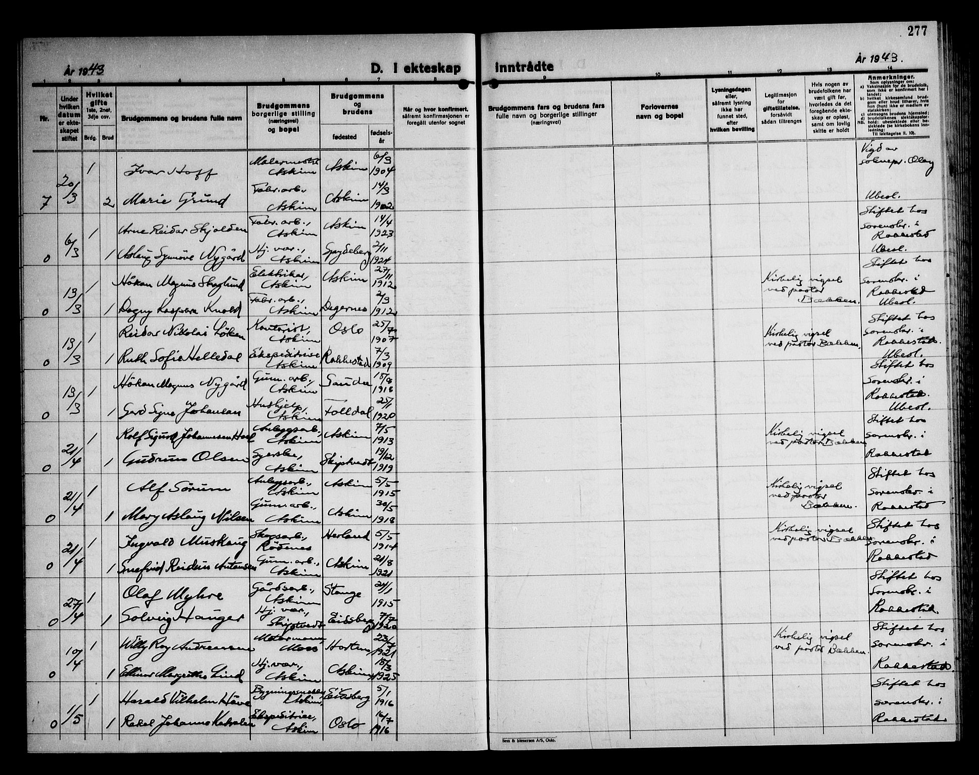 Askim prestekontor Kirkebøker, AV/SAO-A-10900/G/Ga/L0004: Parish register (copy) no. 4, 1938-1947, p. 277