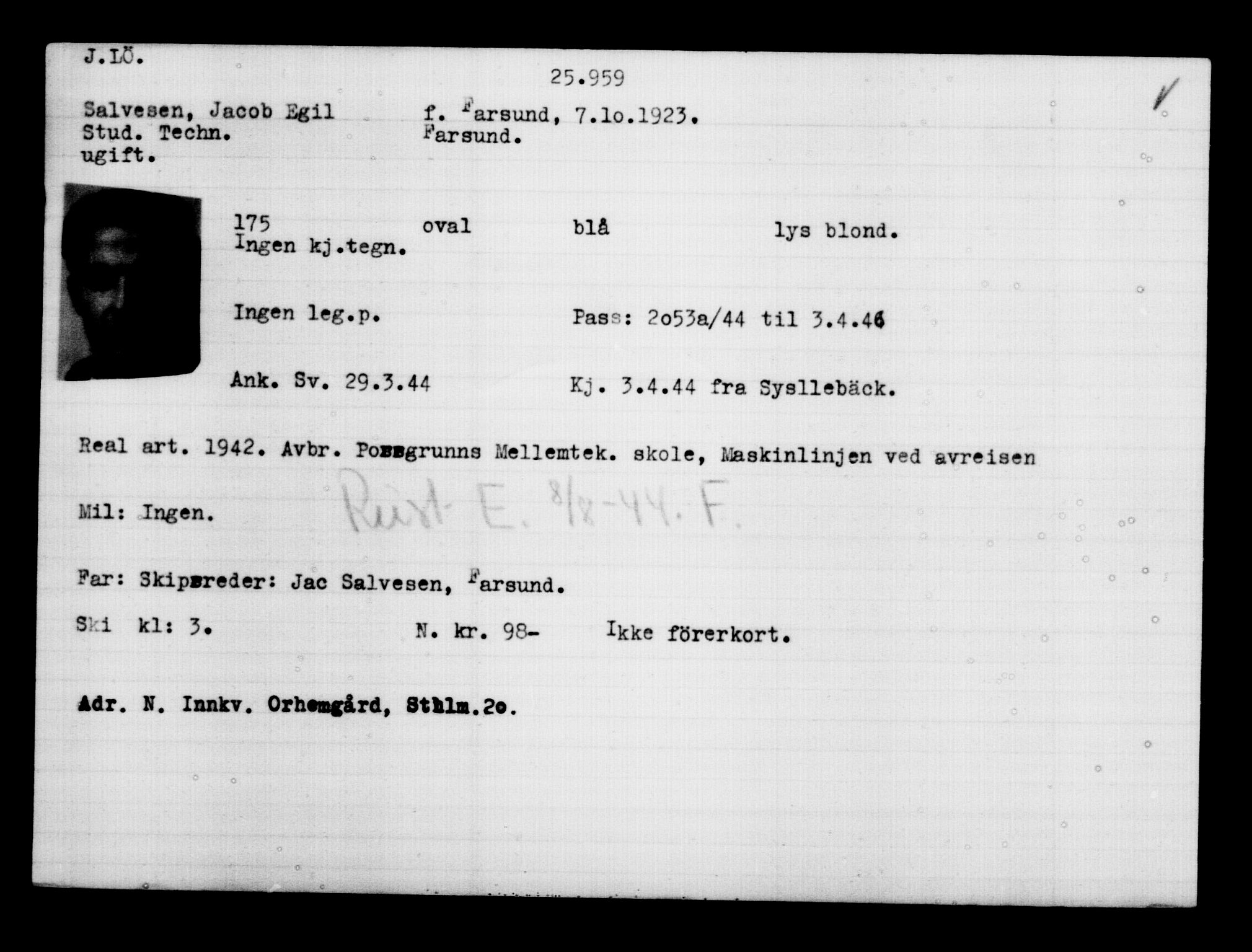 Den Kgl. Norske Legasjons Flyktningskontor, RA/S-6753/V/Va/L0011: Kjesäterkartoteket.  Flyktningenr. 25300-28349, 1940-1945, p. 687