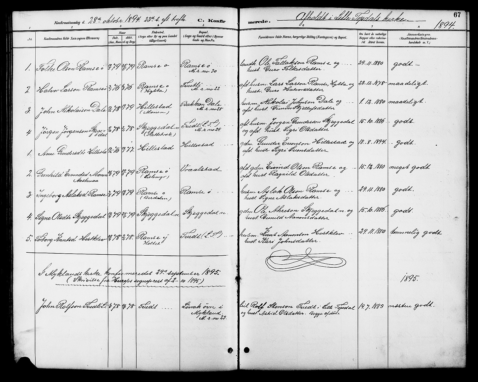 Åmli sokneprestkontor, SAK/1111-0050/F/Fb/Fbb/L0002: Parish register (copy) no. B 2, 1890-1905, p. 67