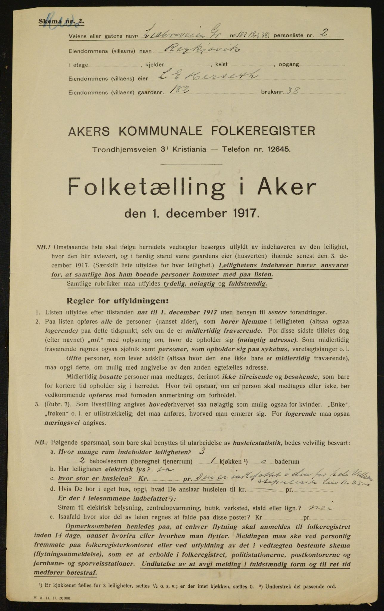 OBA, Municipal Census 1917 for Aker, 1917, p. 17229