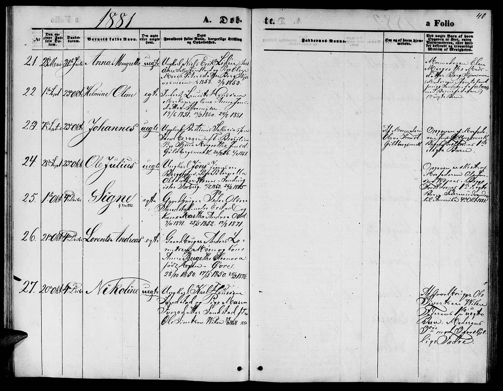 Ministerialprotokoller, klokkerbøker og fødselsregistre - Nord-Trøndelag, AV/SAT-A-1458/722/L0225: Parish register (copy) no. 722C01, 1871-1888, p. 40