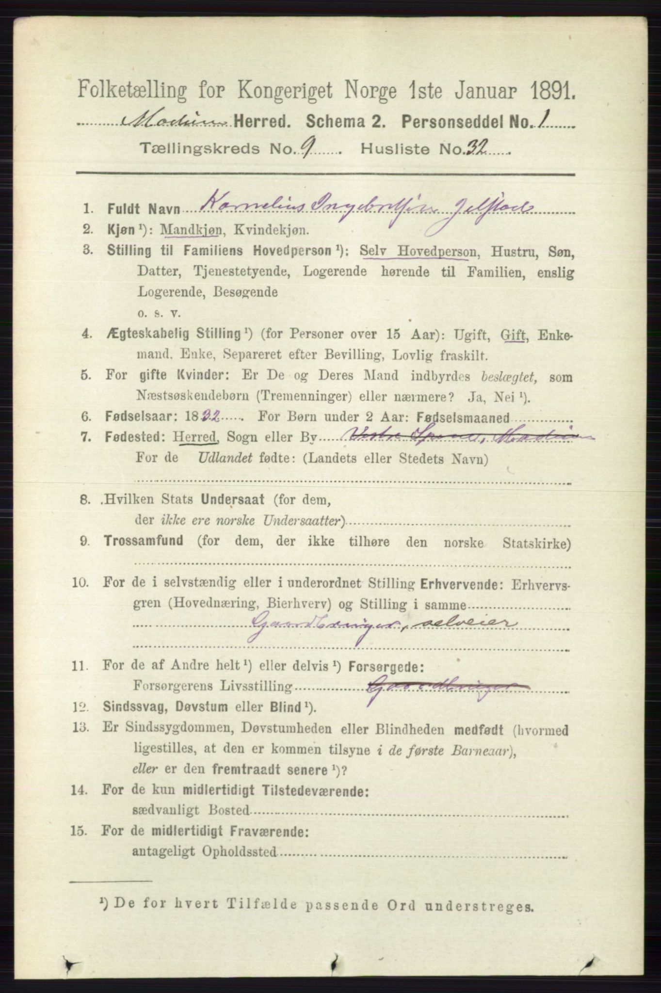 RA, 1891 census for 0623 Modum, 1891, p. 3650