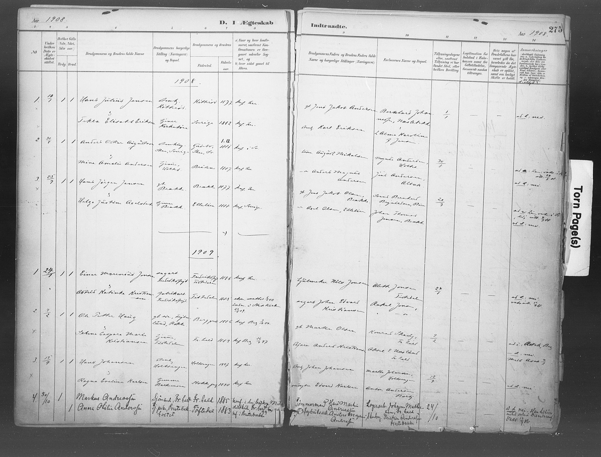 Idd prestekontor Kirkebøker, SAO/A-10911/F/Fb/L0002: Parish register (official) no. II 2, 1882-1923, p. 275