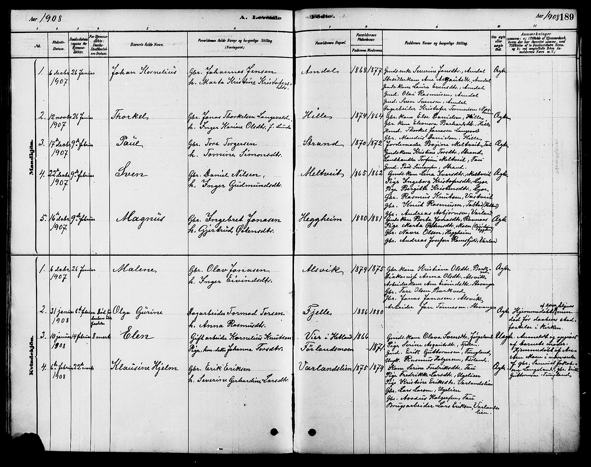 Strand sokneprestkontor, SAST/A-101828/H/Ha/Haa/L0009: Parish register (official) no. A 9, 1877-1908, p. 189
