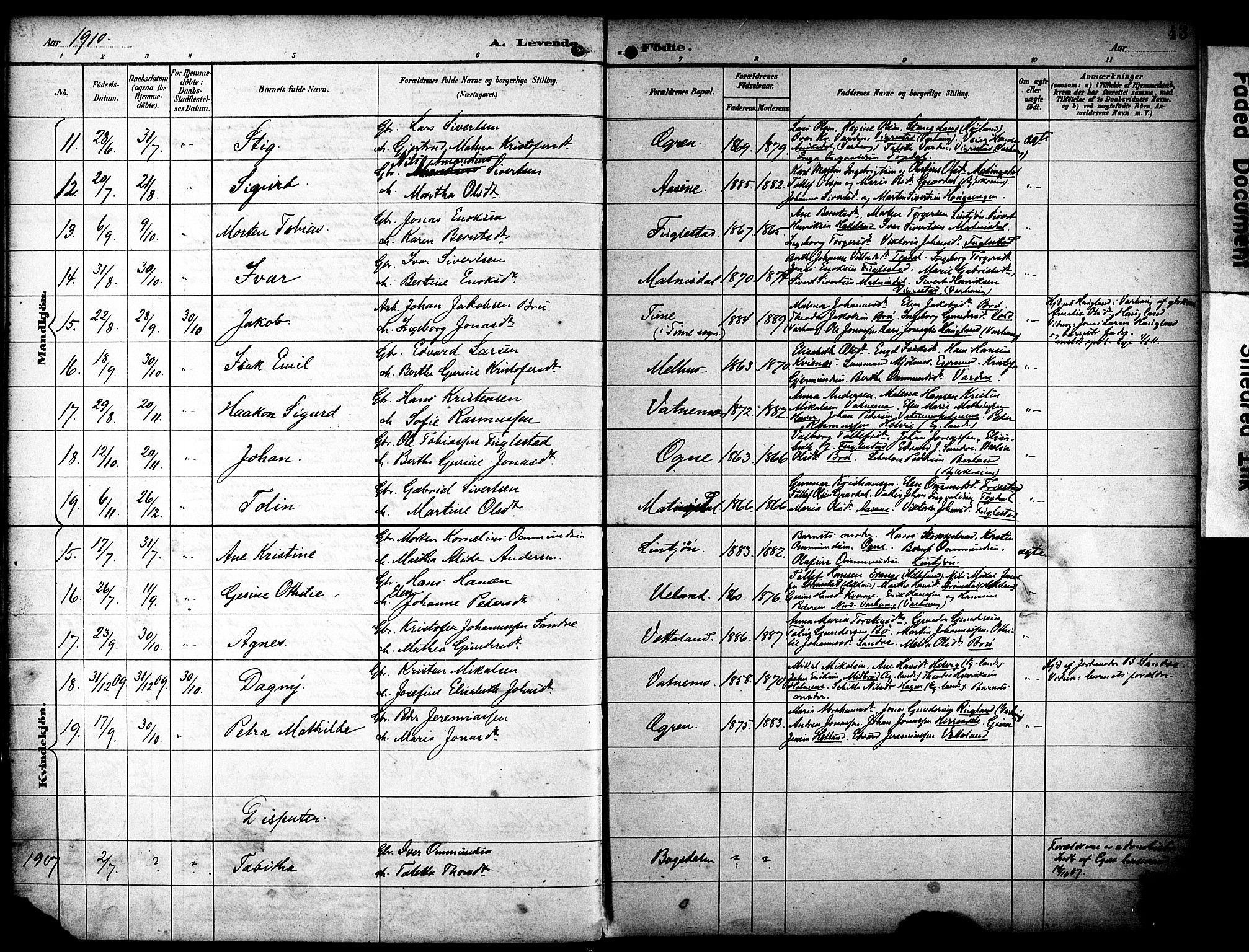 Eigersund sokneprestkontor, AV/SAST-A-101807/001/30/30BA/L0020: Parish register (official) no. A 19, 1893-1910, p. 43