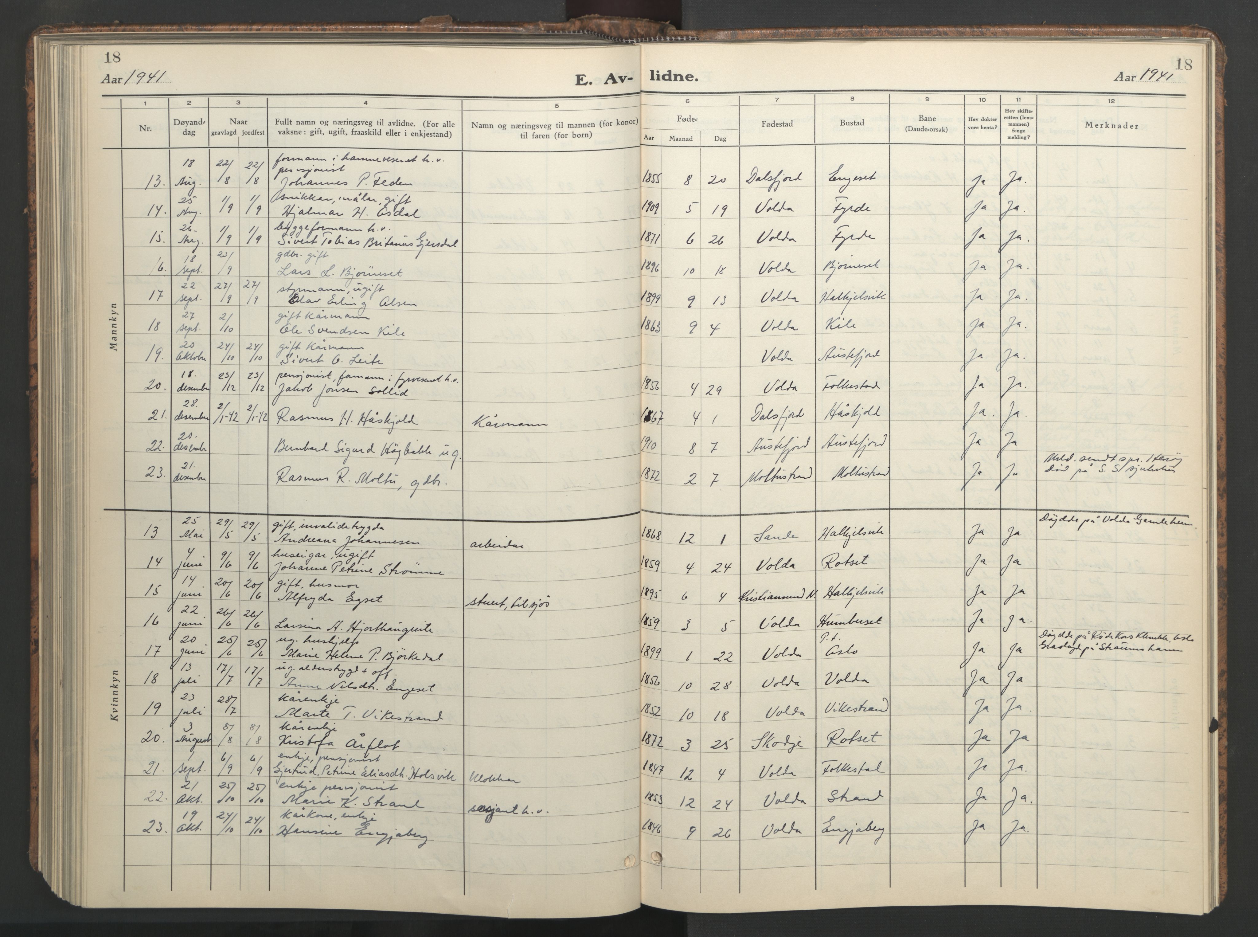 Ministerialprotokoller, klokkerbøker og fødselsregistre - Møre og Romsdal, AV/SAT-A-1454/511/L0161: Parish register (copy) no. 511C07, 1933-1948, p. 18