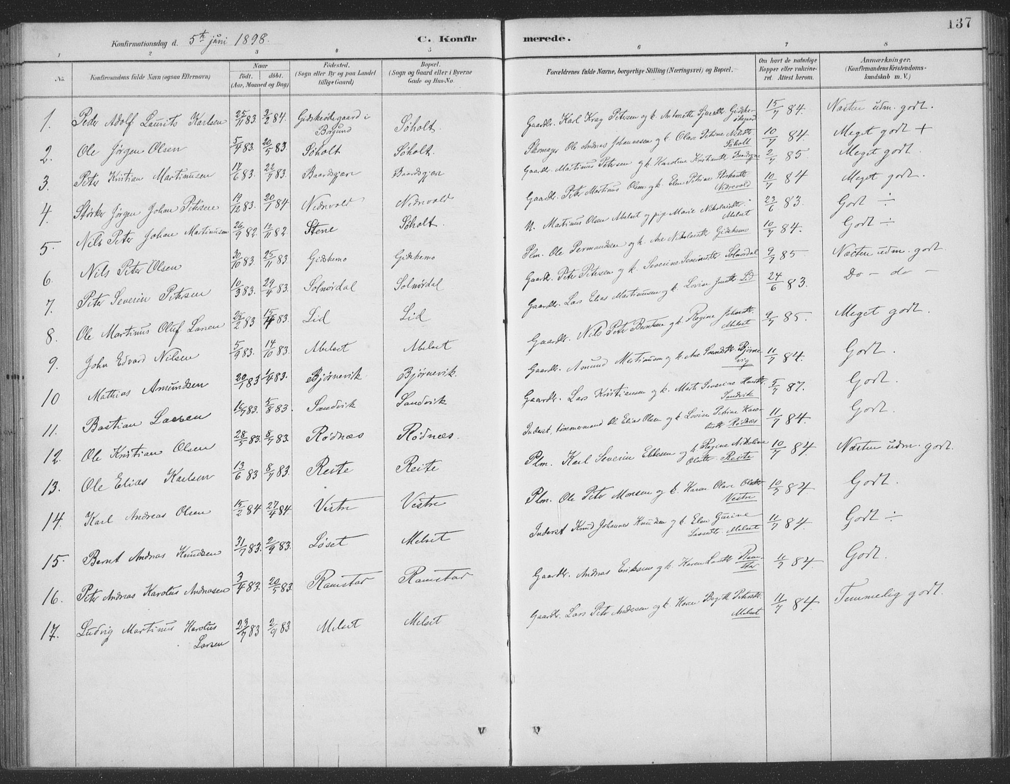 Ministerialprotokoller, klokkerbøker og fødselsregistre - Møre og Romsdal, SAT/A-1454/522/L0316: Parish register (official) no. 522A11, 1890-1911, p. 137