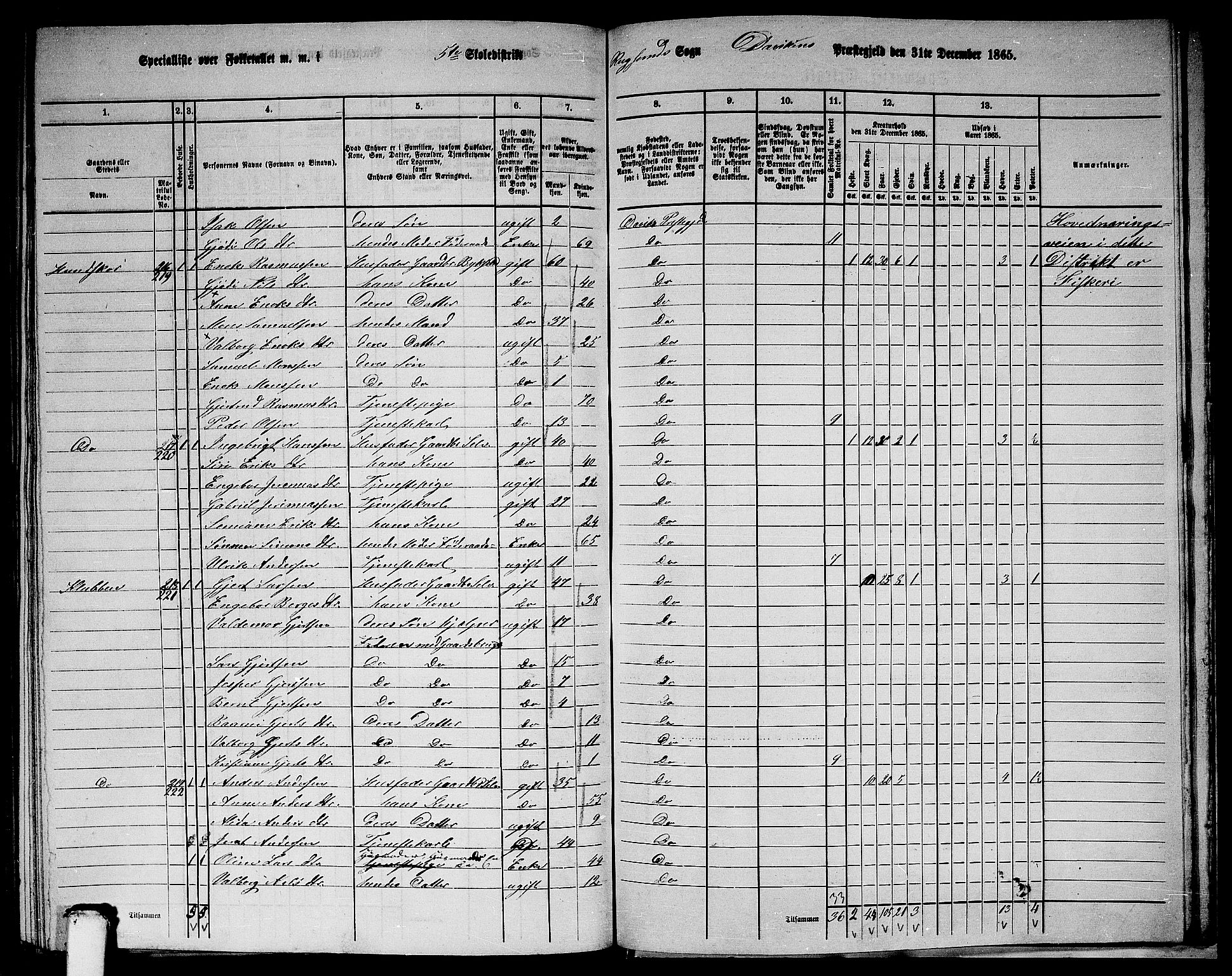 RA, 1865 census for Davik, 1865, p. 109