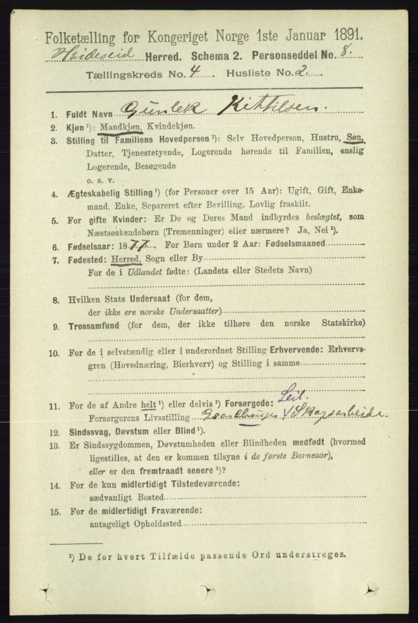 RA, 1891 census for 0829 Kviteseid, 1891, p. 744