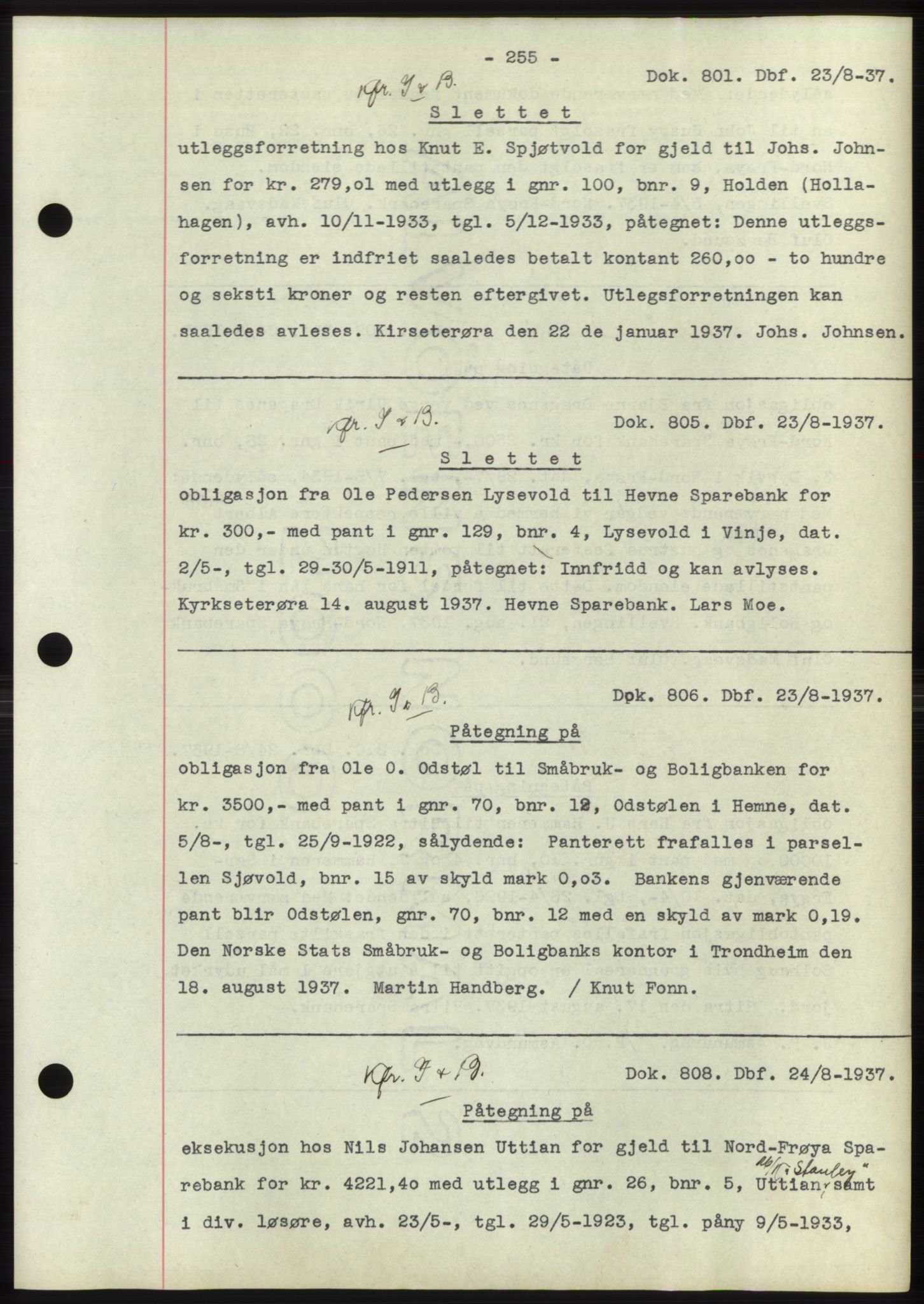 Hitra sorenskriveri, AV/SAT-A-0018/2/2C/2Ca: Mortgage book no. C1, 1936-1945, Diary no: : 801/1937